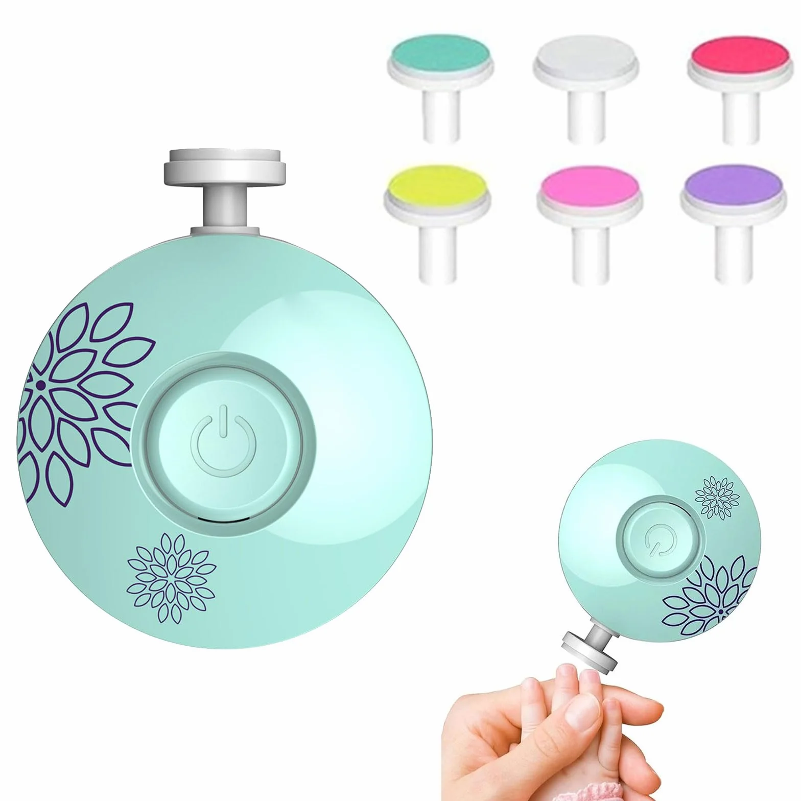 Lima Unghie per Bambini,6 IN 1 Lima per Unghie Elettrica per Neonati,Tagliaunghie Neonato,Tagliaunghie per Bambini,Rifinitore per Unghie per Neonati,con Testine Abrasive Intercambiabili (Verde)