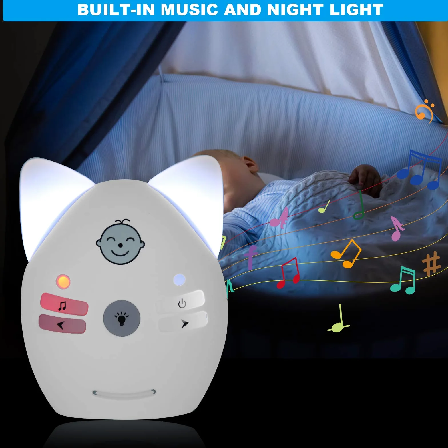 Baby Monitor Audio Digitale, Baby Monitor Wireless Portatile bidirezionale e monitoraggio Audio con Luce Notturna per la Sicurezza del Bambino(Spina UE)