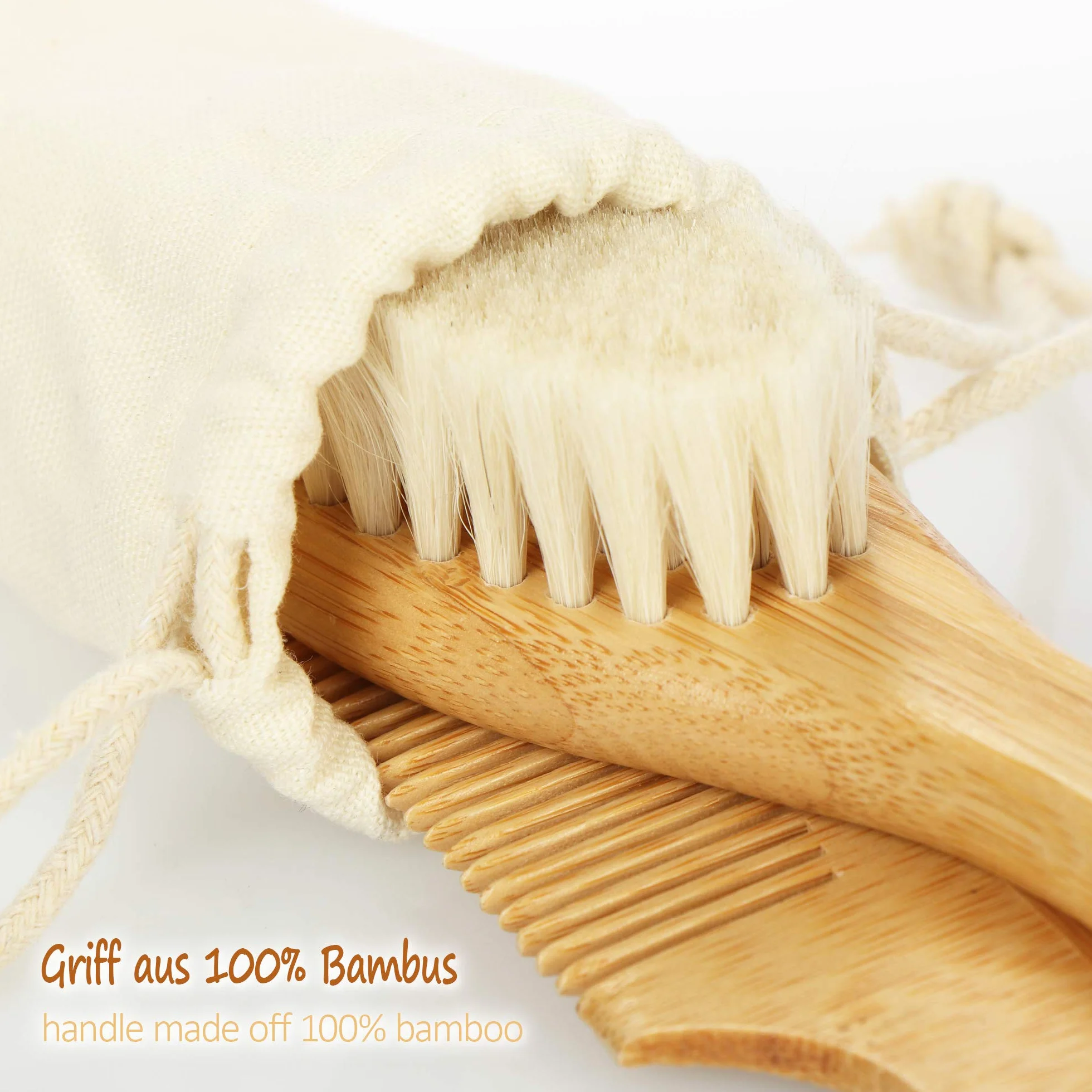 com-four® Spazzola per Neonati e Pettine per Neonati e Bambini Piccoli - Spazzola per Capelli in bambù con Morbida Lana di Pecora (Pettine + Spazzola per Capelli - Pecora)