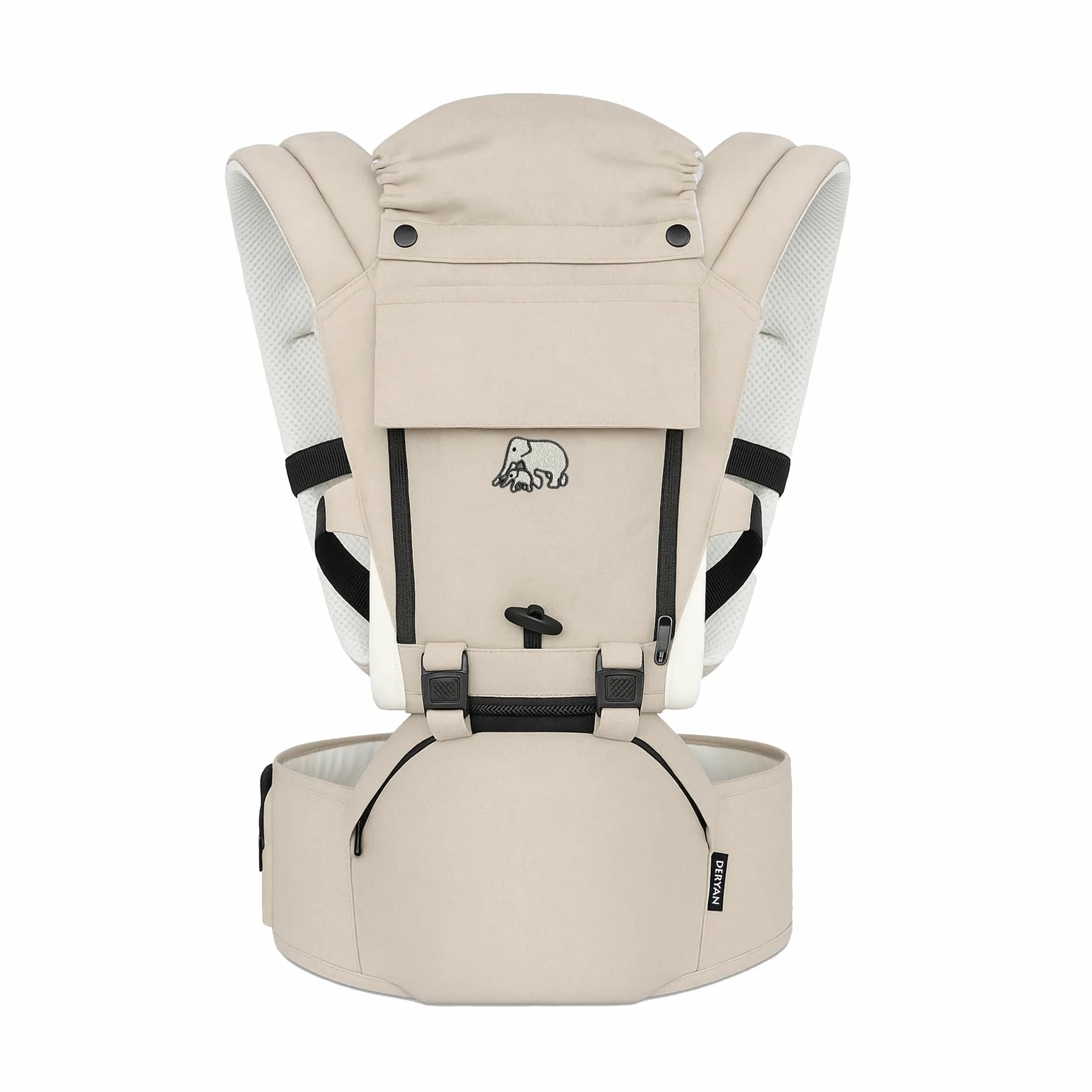 Marsupio Deryan Pack 4 in 1, ergonomico, convertibile, 100% cotone, per bambini da 0 a 3 anni, da 3 a 15 kg, posizione ergonomica a M, schiena a X, fibbia a scatto, Sabbia