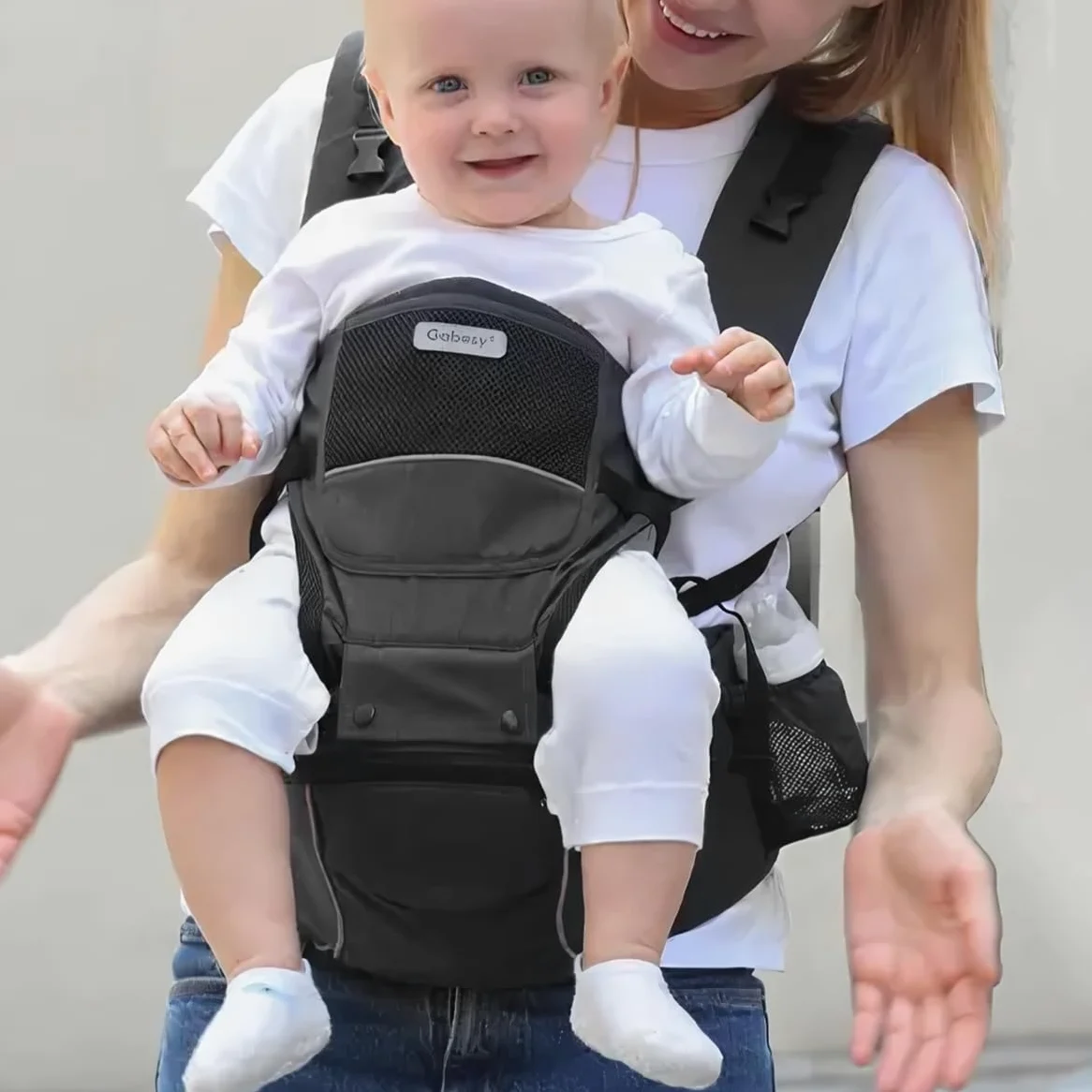 SONARIN 3 in 1 Multifunzionale Marsupio Neonati con Sedile,Portantina Ergonomico Porta Bambino Fascia Porta Bebè con Funzione di Portaoggetti,Multi-Posizioni per 0-36 Mesi(Nero)