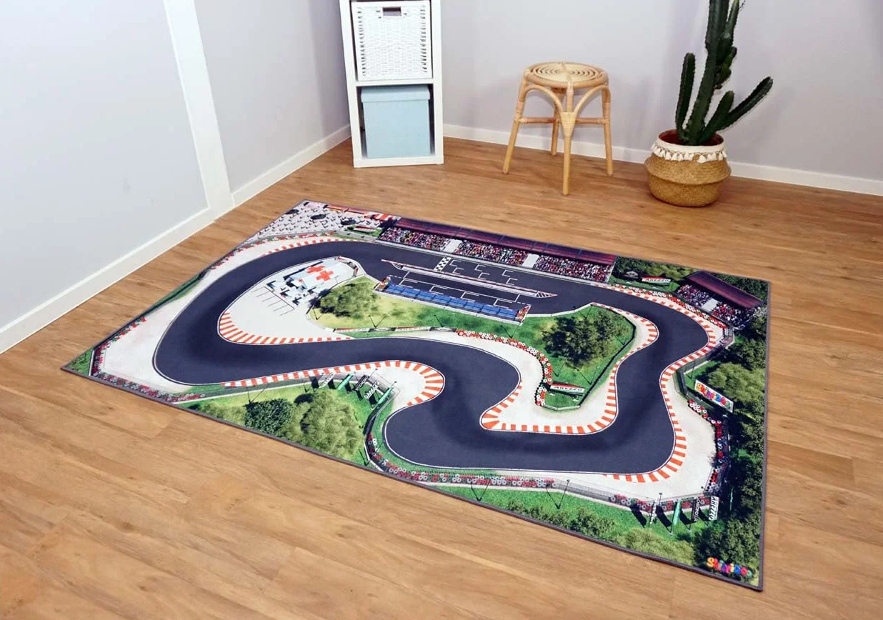 tappeto stradale per bambini, ideale per giocare con auto. Tappeto antiscivolo per cameretta con circuito Race Track in stile Formula 1. 180 × 120 cm