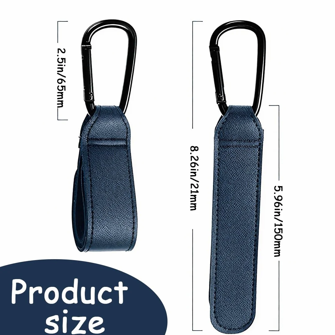 Set di 2 Ganci per Passeggino in Pelle PU - Accessorio Universale per Carrozzine e Borsine, Superficie Antiscivolo, Regolabile con Portata fino a 10 kg - Blu, 20 x 3 x 1 cm