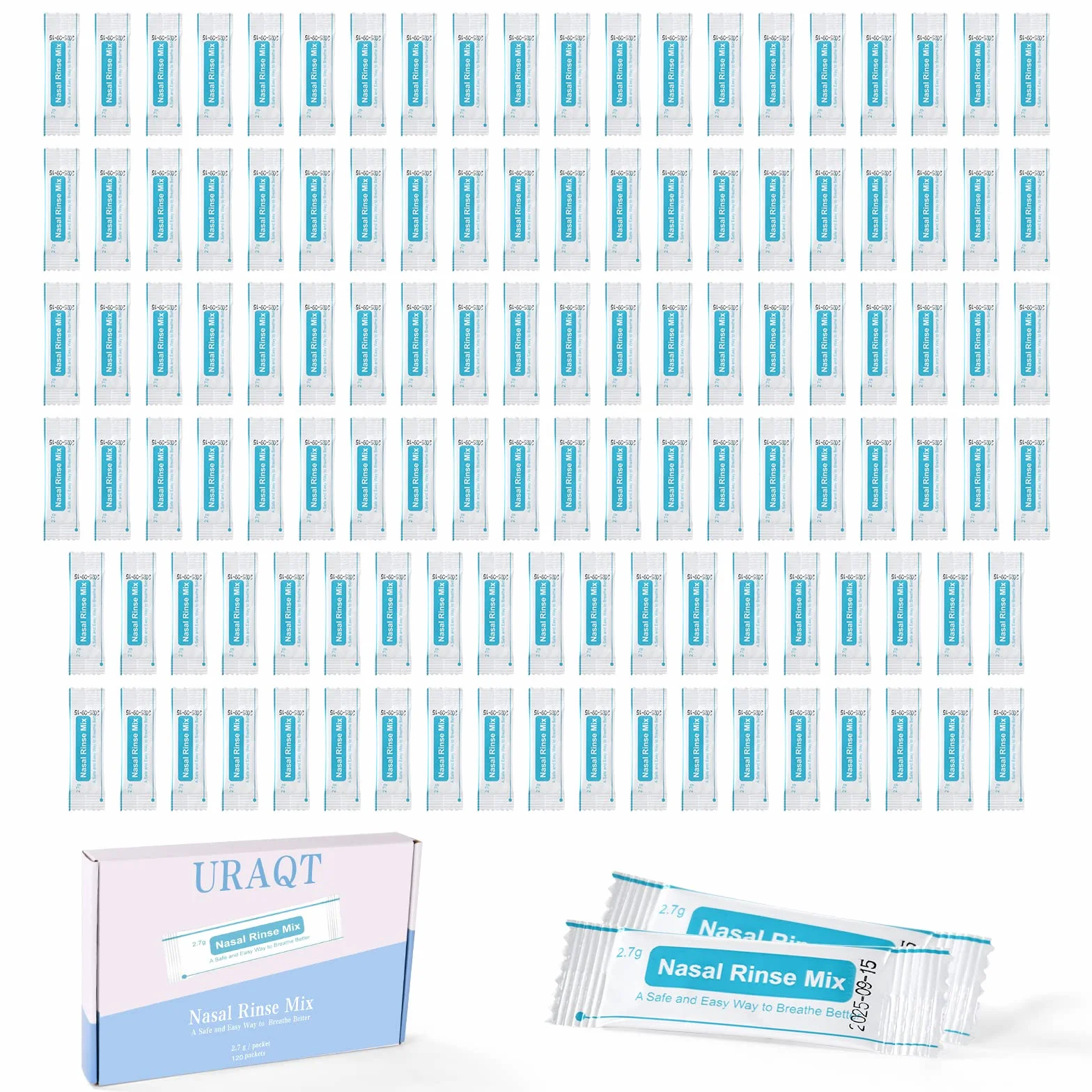 URAQT Sale Lavaggio Nasale, 120 Pezzi Sale per Lavaggio Naso Sali per Irrigazione Nasale, Wash Salt Lavaggio Nasali per Pulizia del Naso, Irrigatore Nasale, Neti Pot