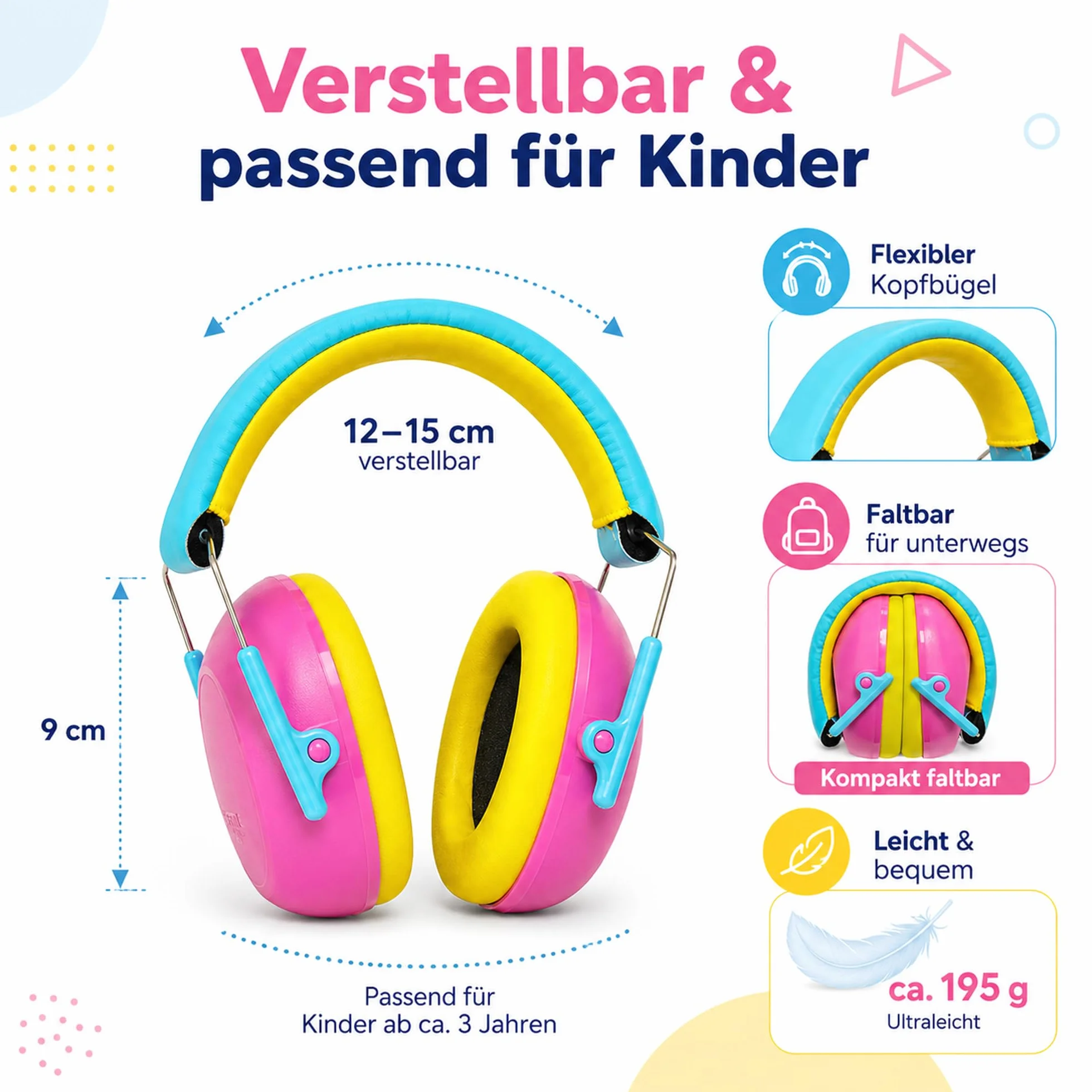 Protezione dell'udito per bambini [3-12 anni] SNR 24dB – Leggero e pieghevole per viaggi, sonno, concerti, fuochi d'artificio, autismo