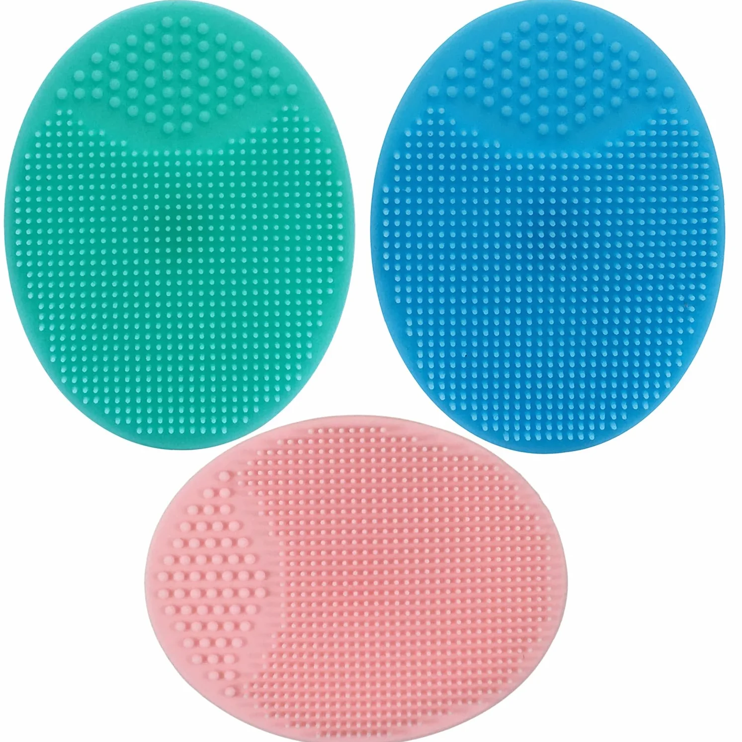 Spazzola per il viso manuale per Adulti,Spazzola per il bagno del bambino,Spazzola per il massaggio del cuoio capelluto del bambino,Spazzola integrata in morbido silicone (Blu+Rosa+Verde)