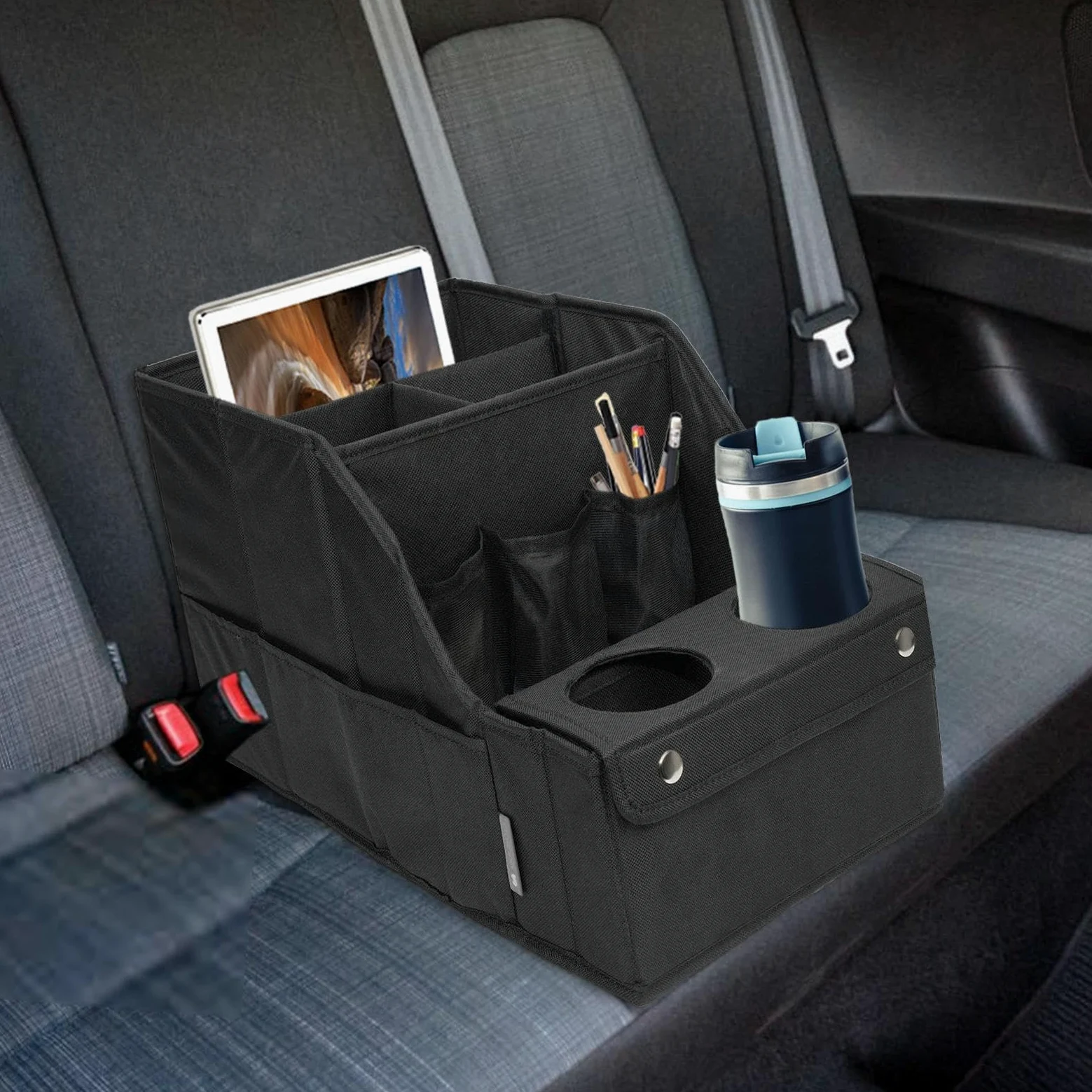Organizzatore per seggiolino auto – Organizer per schienale per seggiolino | auto, organizzatore di sedili multi-compartimento | Organizzatore per sedile posteriore auto con 4 scomparti