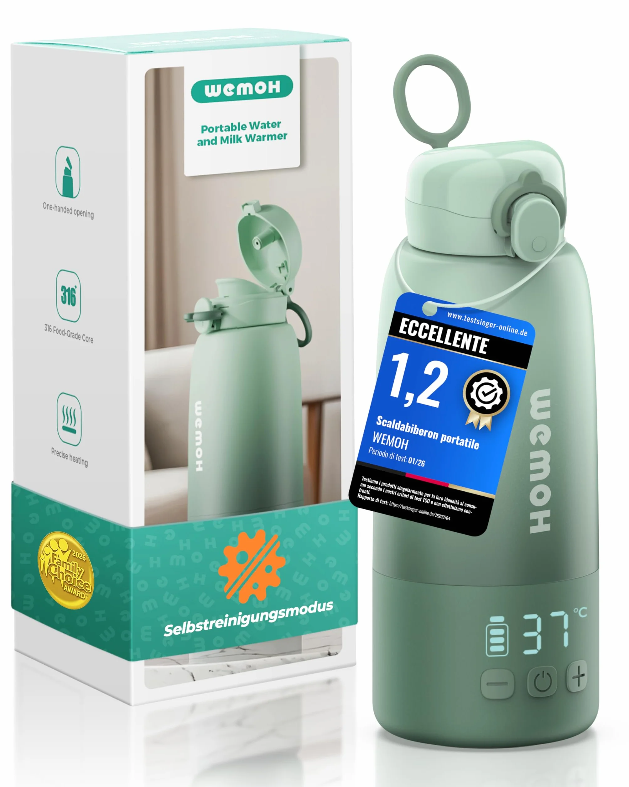 Scalda Latte Portatile: Autopulente, controllo temperatura, 8 poppate/carica, 450ml, 100W per latte materno, formula e acqua