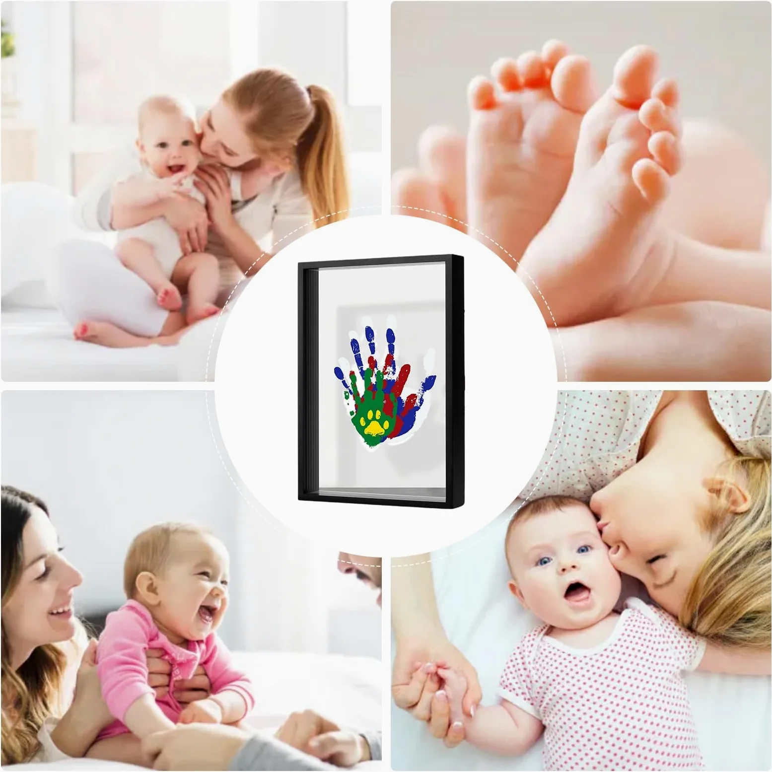 Kit di ricordi per impronte di mani, cornice portafoto personalizzata per ricordi di famiglia, design trasparente da appendere, decorazione per la cameretta dei bambini, decorazione per la scrivania