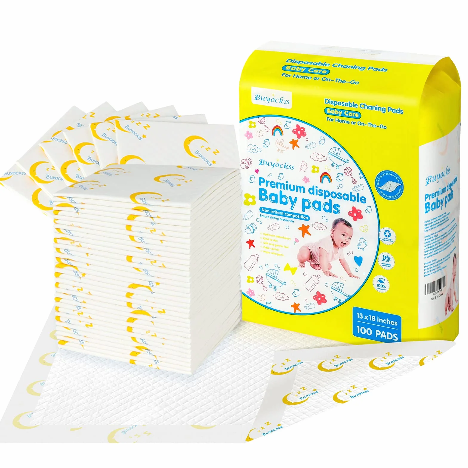Fasciatoio usa e getta per bambini, 100 pezzi, per incontinenza, pannolini ad assorbimento rapido, morbido, traspirante, impermeabile, a prova di perdite, 33 x 45,7 cm