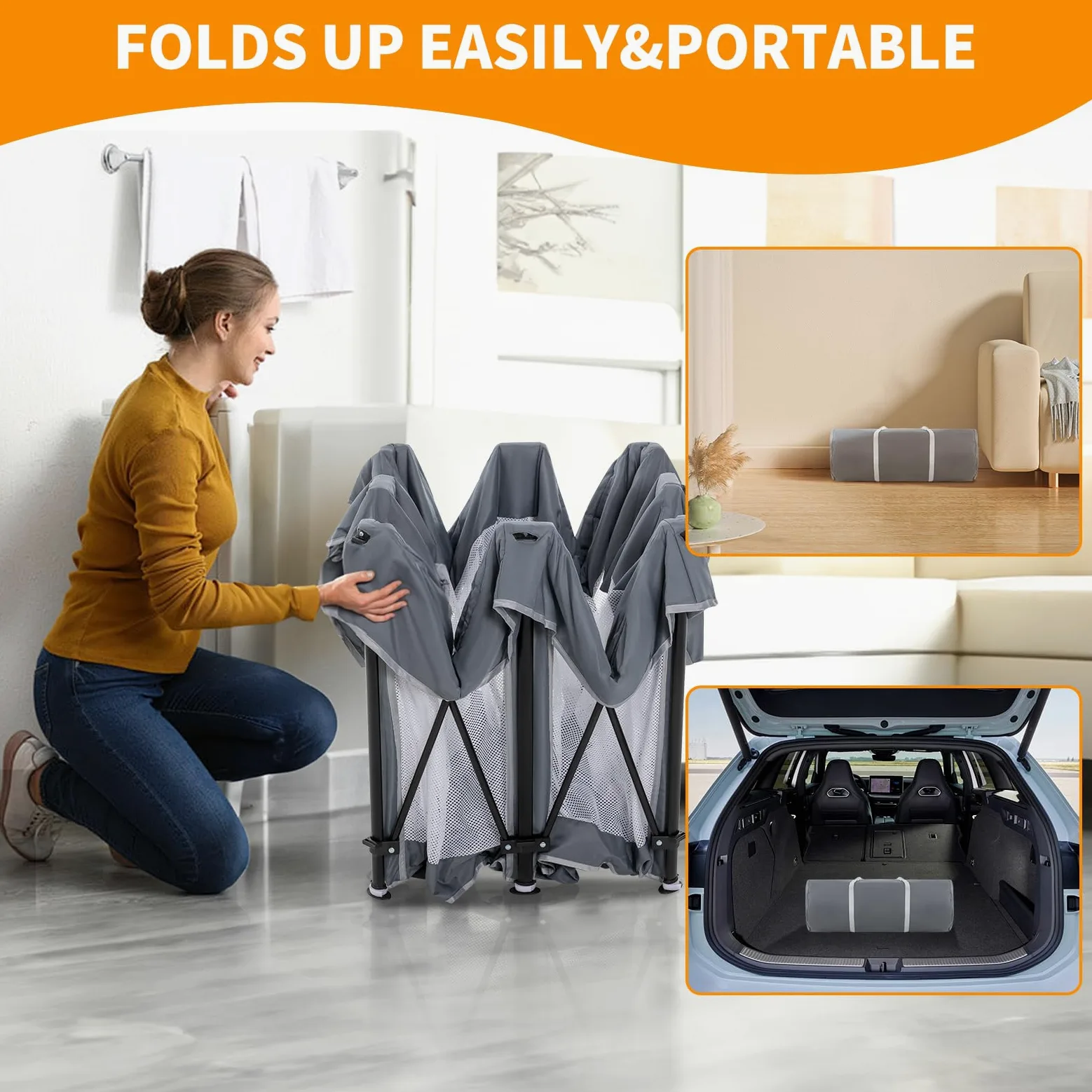 Box pieghevole per bambini, 127 x 127 cm, extra large, per neonati e bambini, centro attività per interni ed esterni con recinzione, grigio