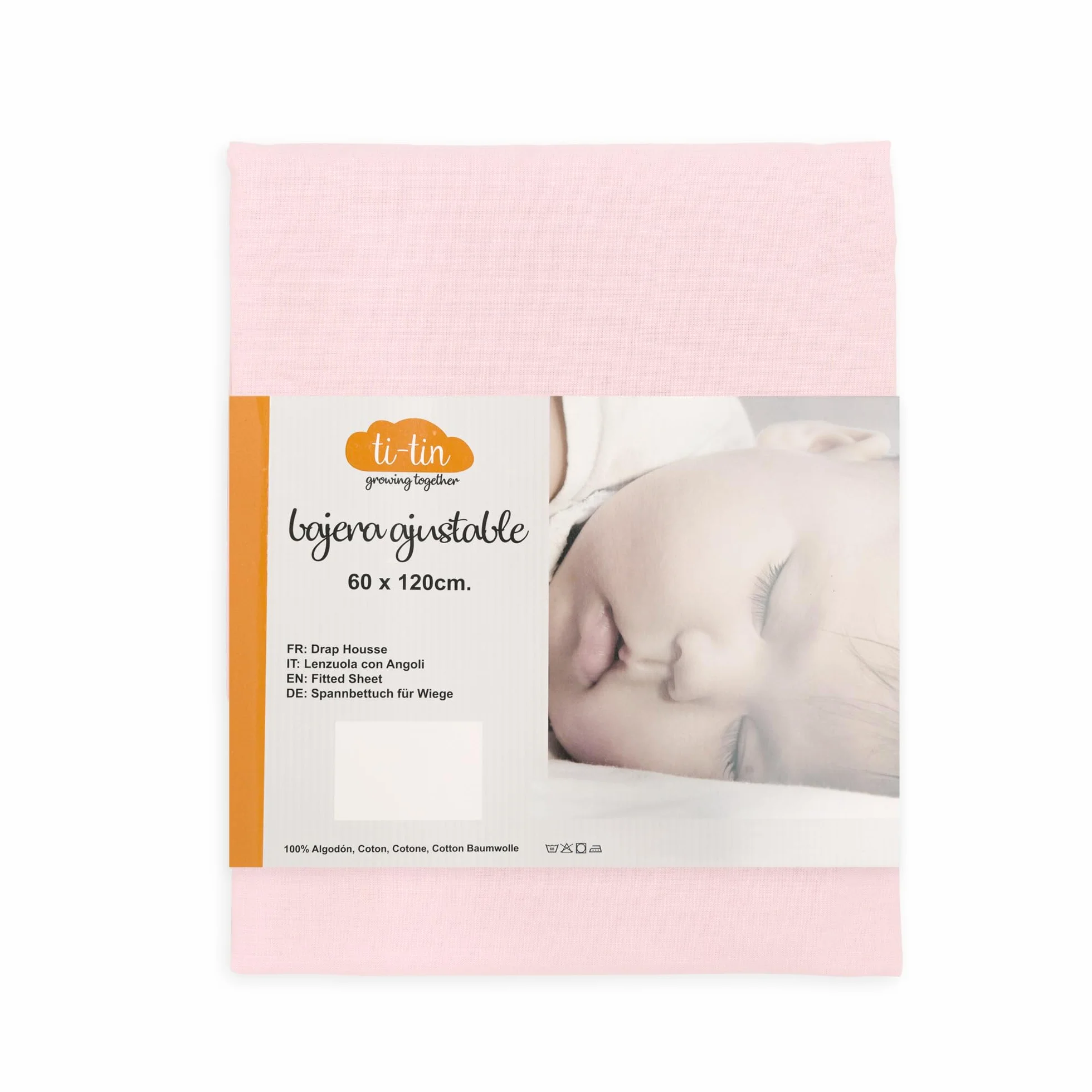 Ti TIN Confezione da 2 Lenzuola con Angoli per Culla 100% Cotone | Set di 2 Lenzuola Regolabili con Elastici, 60x120 cm, 1 Lenzuolo Bianco + 1 Lenzuolo Rosa | 100% cotone, gommato, traspirante e morbido, facile da pulire, adatto all'asciugatrice