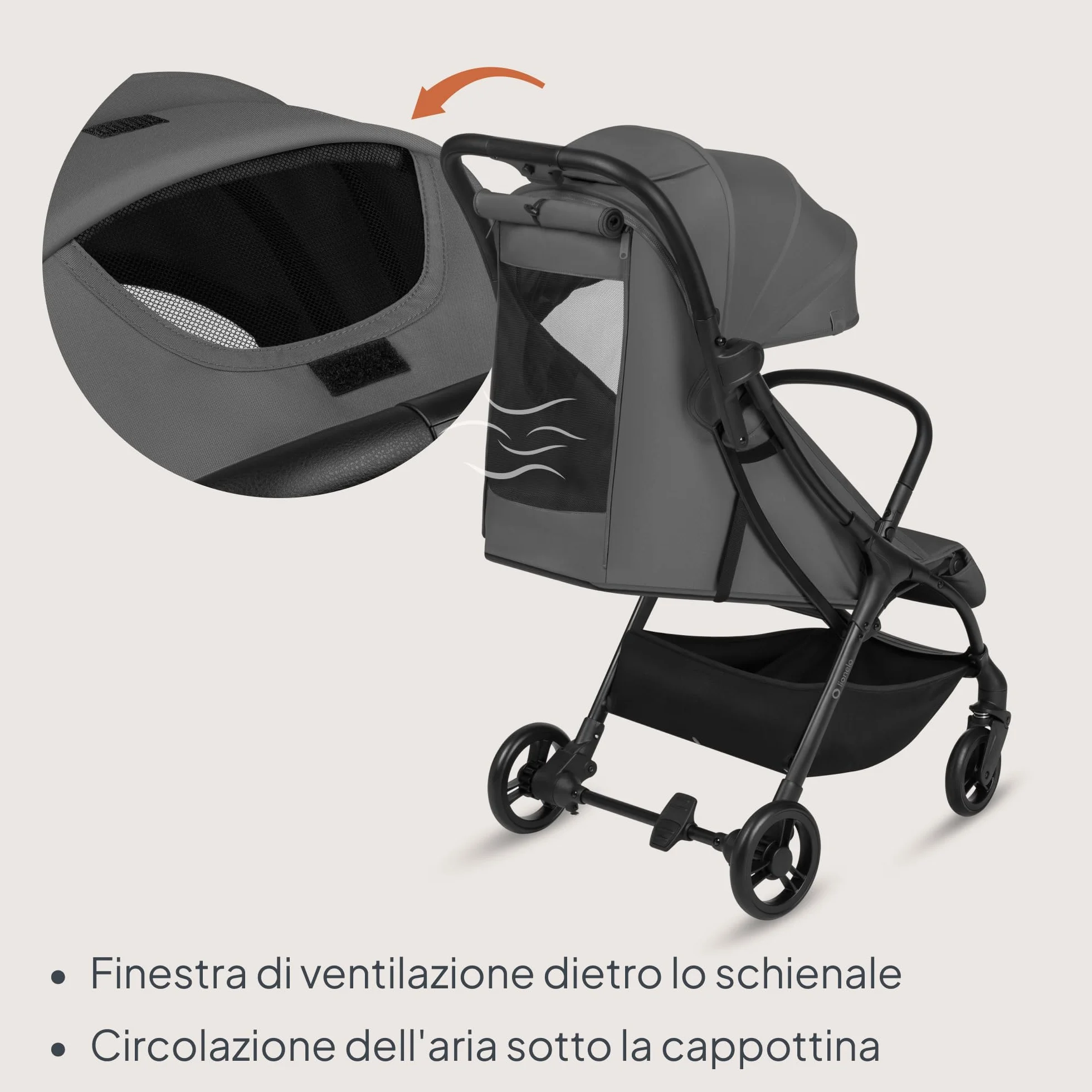 Lionelo AGIA Passeggino Leggero e Compatto fino a 22 kg / 4 anni Pieghevole con una Mano, Posizione Distesa, Seduta Ampia, Pannello di ventilazione, Ammortizzazione, Grande Cestello Regolazione Facile