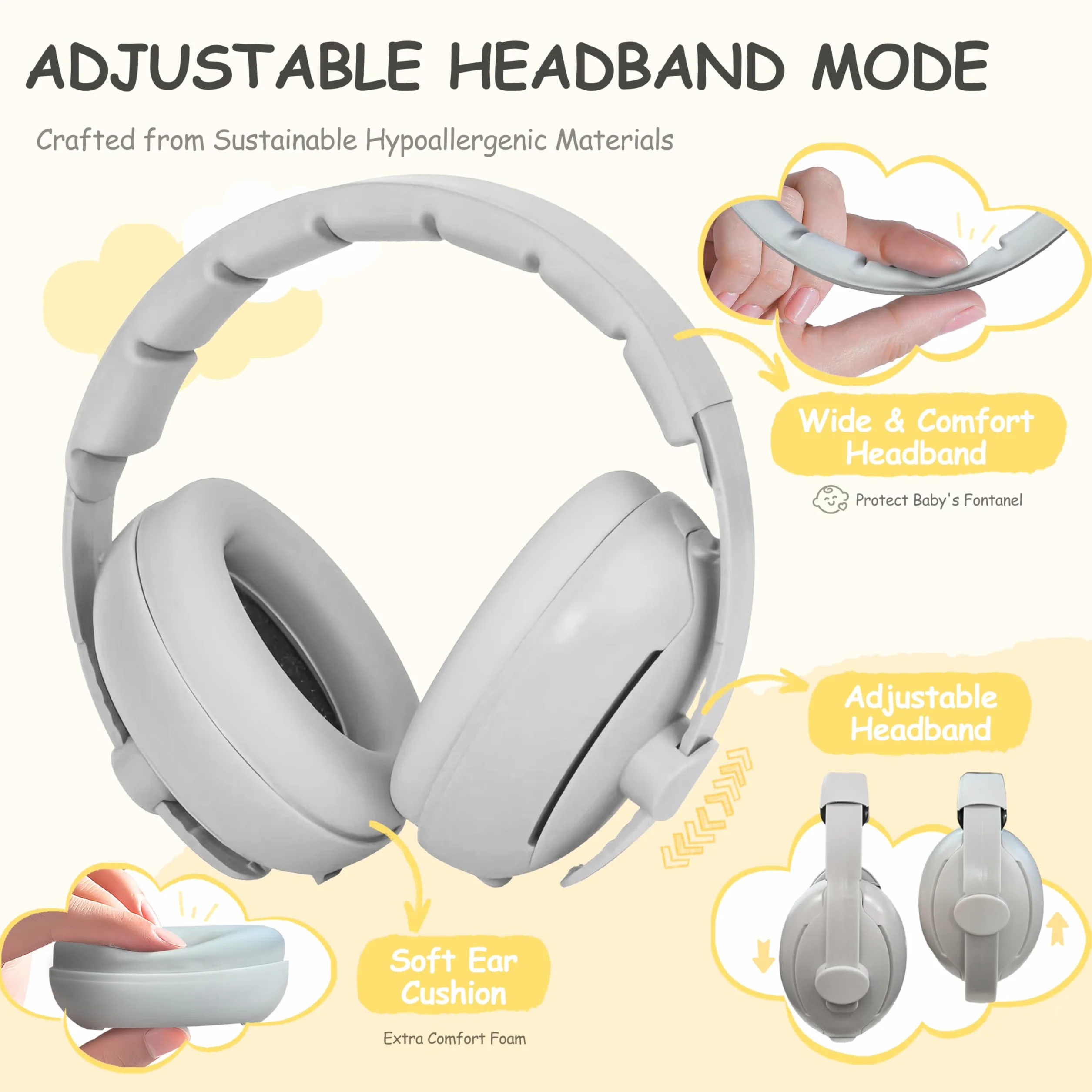 auvstar 2in1 Cuffie Antirumore Neonato,Riduzione Rumore Paraorecchie Neonati Protettori Acustici,Protezione Acustica Per Bambini,Regolabili Cuffie Protezione Dormire Bambini