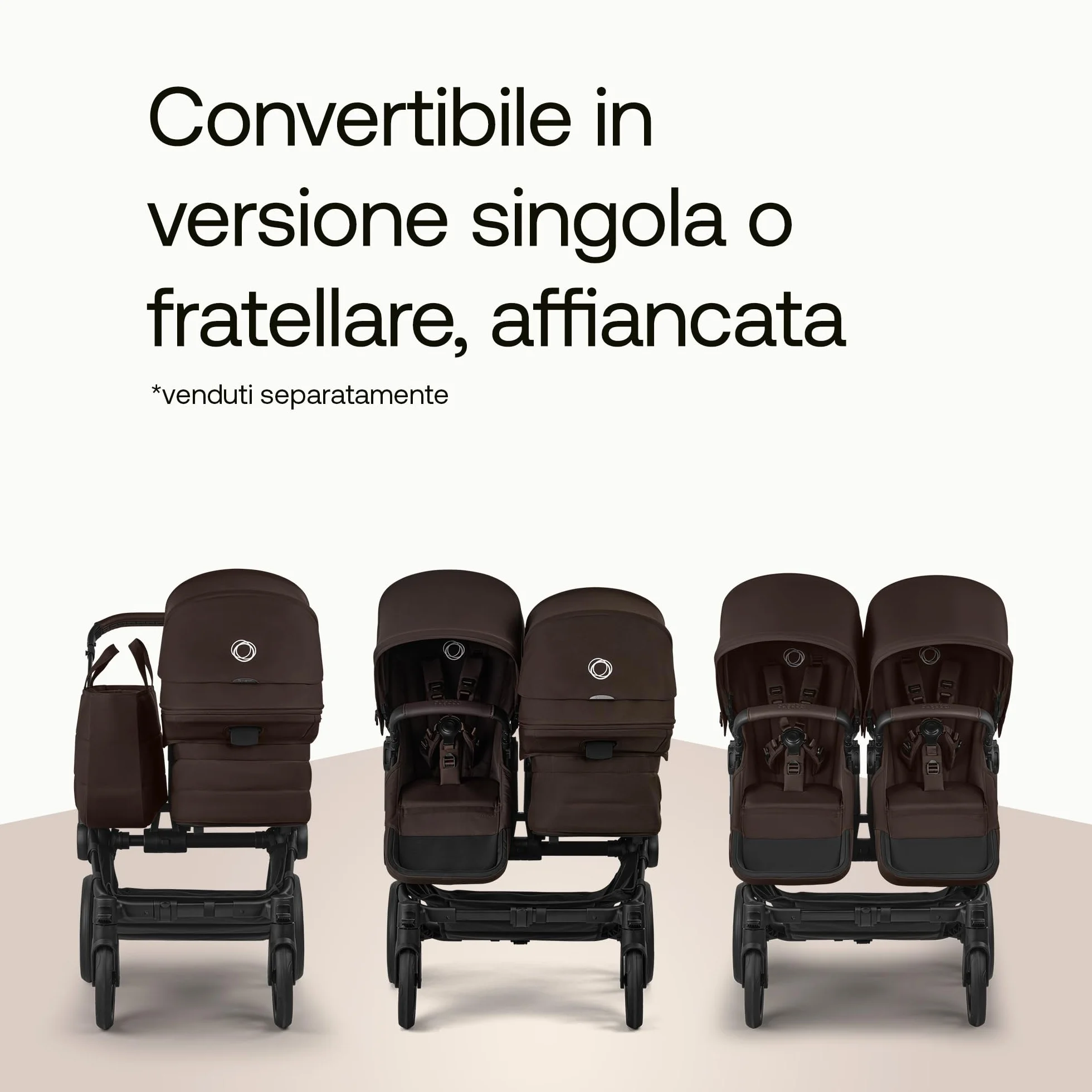 Bugaboo Donkey 6 Fratellare kit di Conversione per Carrozzina, Trasforma il Donkey 6 Singolo in un Passeggino Fratellare per Neonati e Bambini, Carrozzina Doppia con Seduta Reversibile, Cocoa Brown