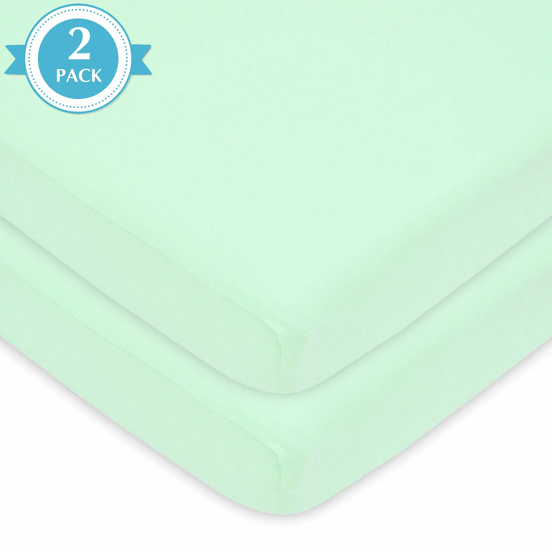 American Baby Company Confezione da 2 lenzuola con angoli in 100% cotone naturale per mini culla, 96,5 x 61 cm, morbide e traspiranti, adatte a materassi Pack N Play, menta, per ragazzi e ragazze