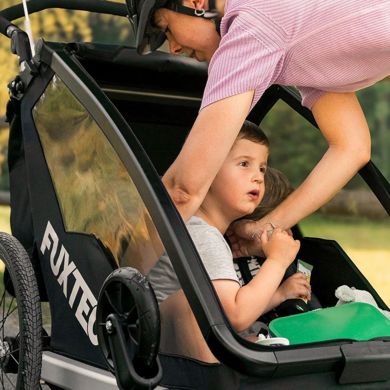 FUXTEC 2 in 1 - Rimorchio per bicicletta con bicicletta da jogging FX-FA1, con rimorchio per 2 bambini, in alluminio, pieghevole, con protezione da pioggia e sole