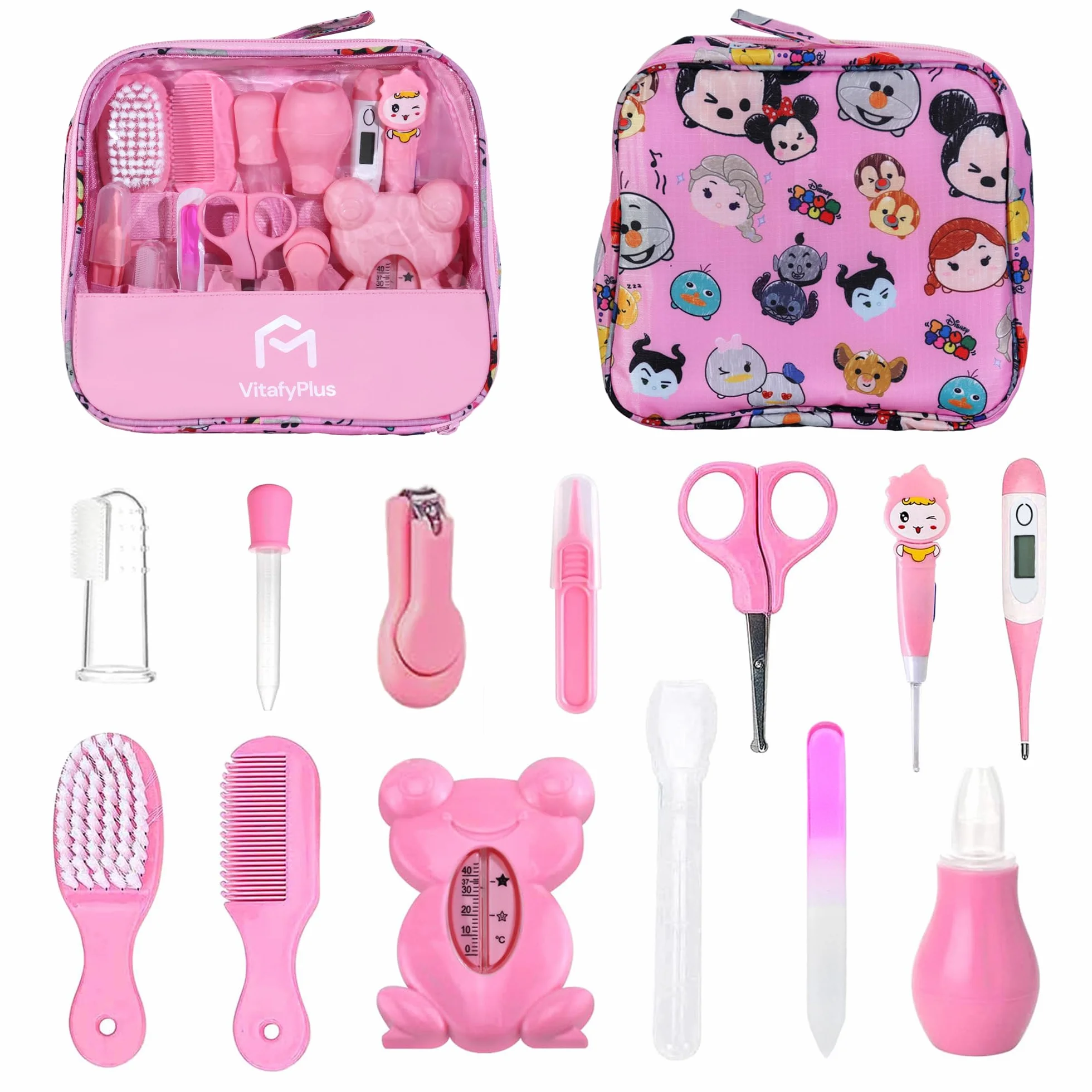 Set per la cura del bambino. Kit di 13 pezzi. Trousse per neonato. Tagliaunghie, lima in vetro, spazzola, pettine e accessori per bambino. Regalo per neonato bambina e bambino.