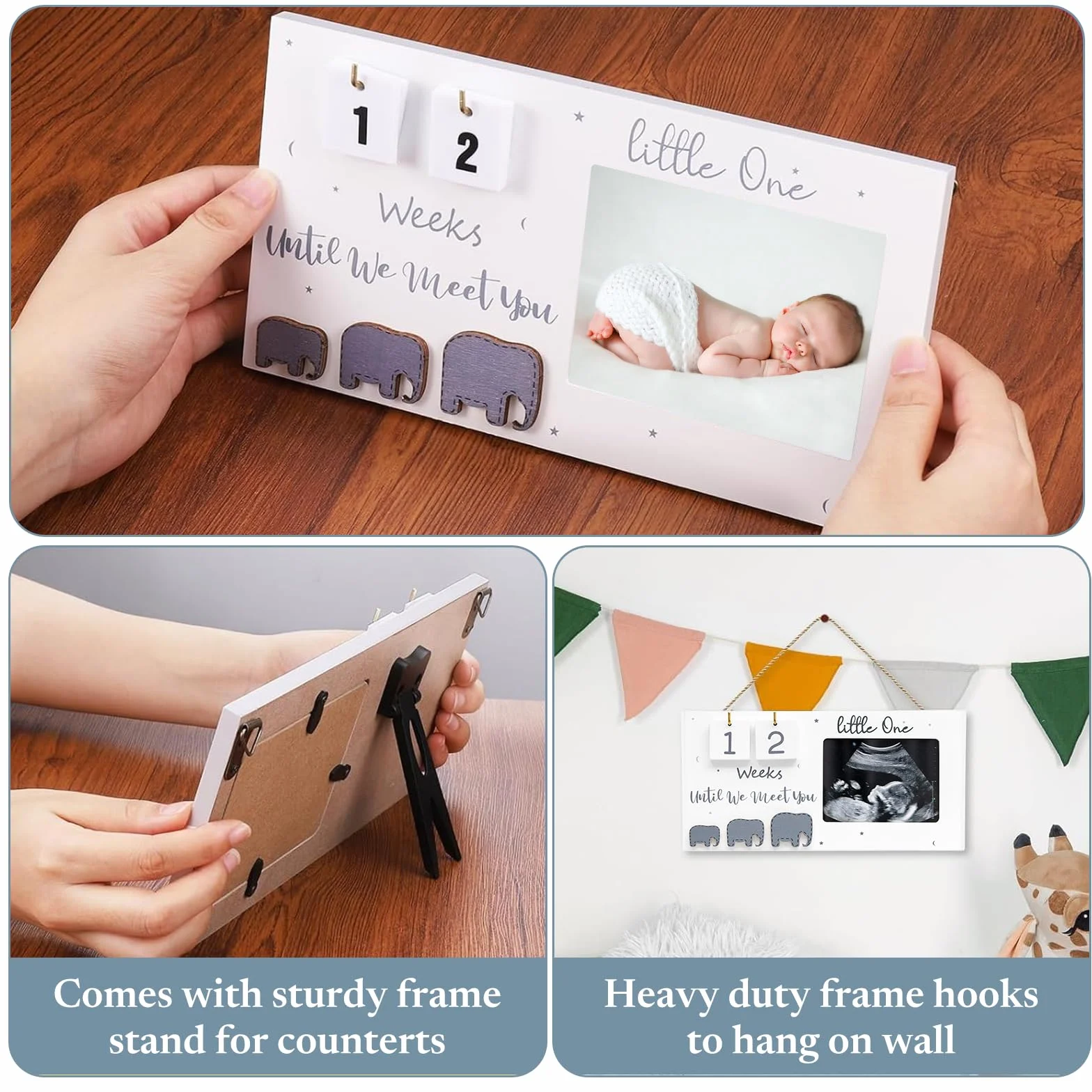 PANYI Cornice per Ecografia Gravidanza Frame di Foto in Legno Regalo Donna in Gravidanza Cornice per Neonato Con Conto Alla Rovescia Delle Settimane Del Bambino Regali per Mamme in Attesa