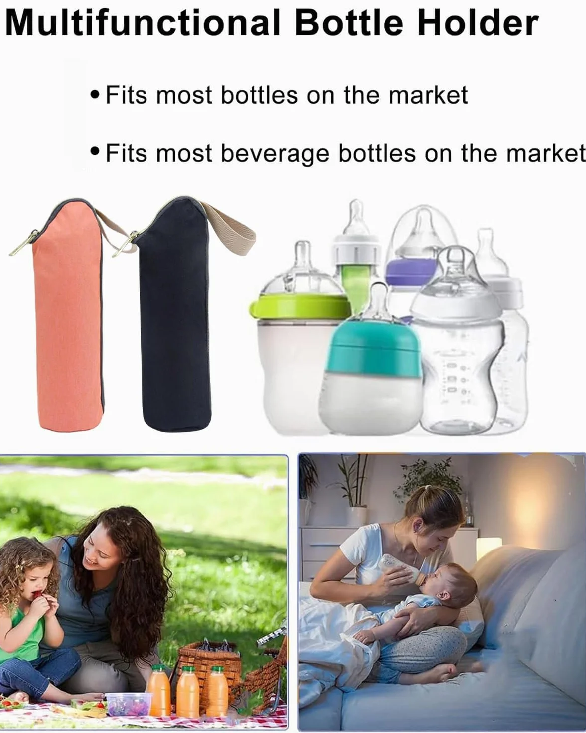 2Pcs Custodia per Bottiglia, Materiale del Tessuto Oxford, Borsa Protettiva per Bottiglie, con Maniglia per Appendere, per Conservare Biberon, Bottiglie d'Acqua e Bevande