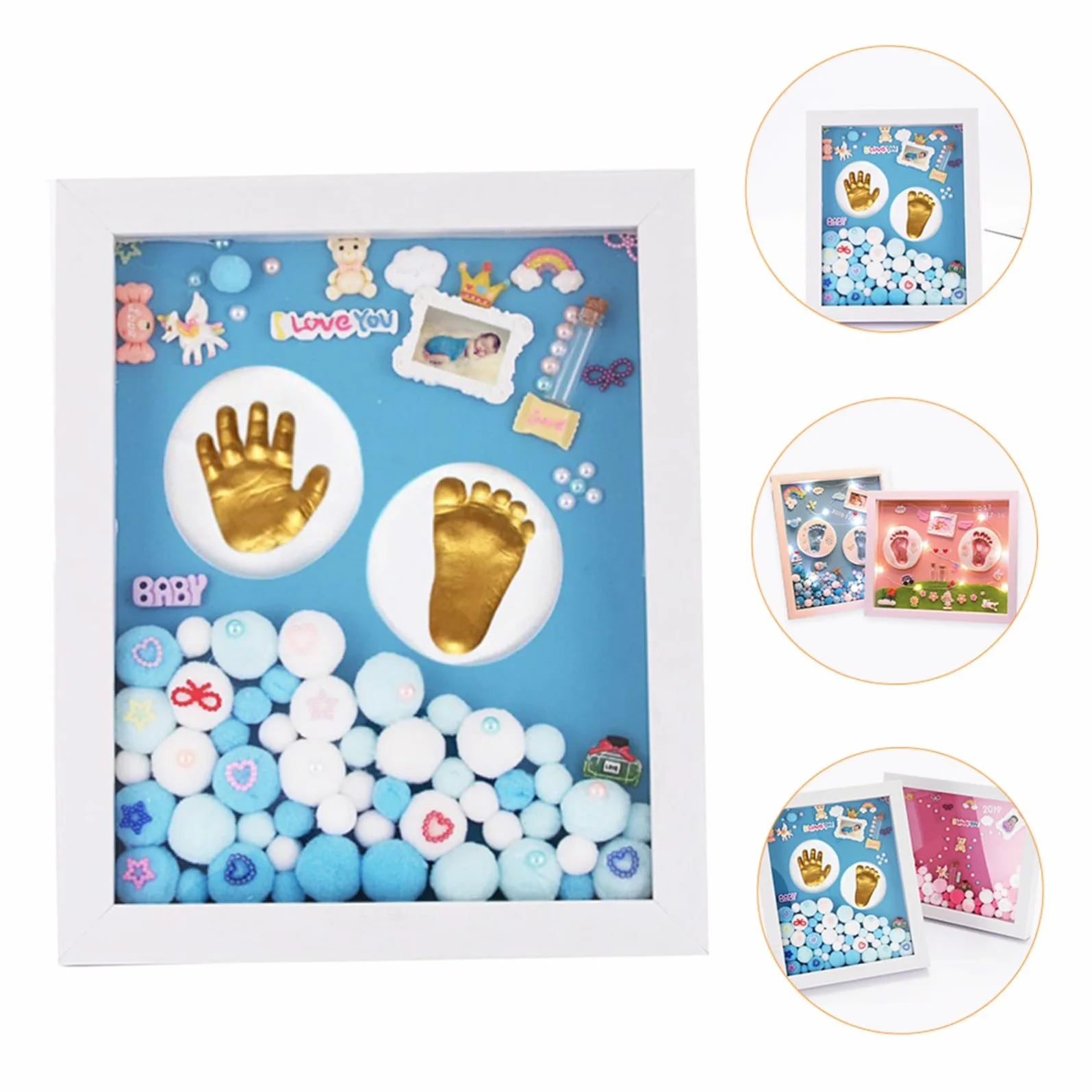Yardwe Cornice Impronte Neonata in Acrilico Oro Kit Regalo Personalizzato per Battesimo e Decorazione Parete Shower