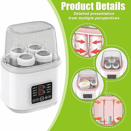 Scaldabiberon 8-in-1 per bambini, sterilizzatore per biberon, scaldabiberon rapido, scaldabiberon per latte per neonati, scaldavivande rapido per bambini e scongelamento con display LCD, riscaldatore