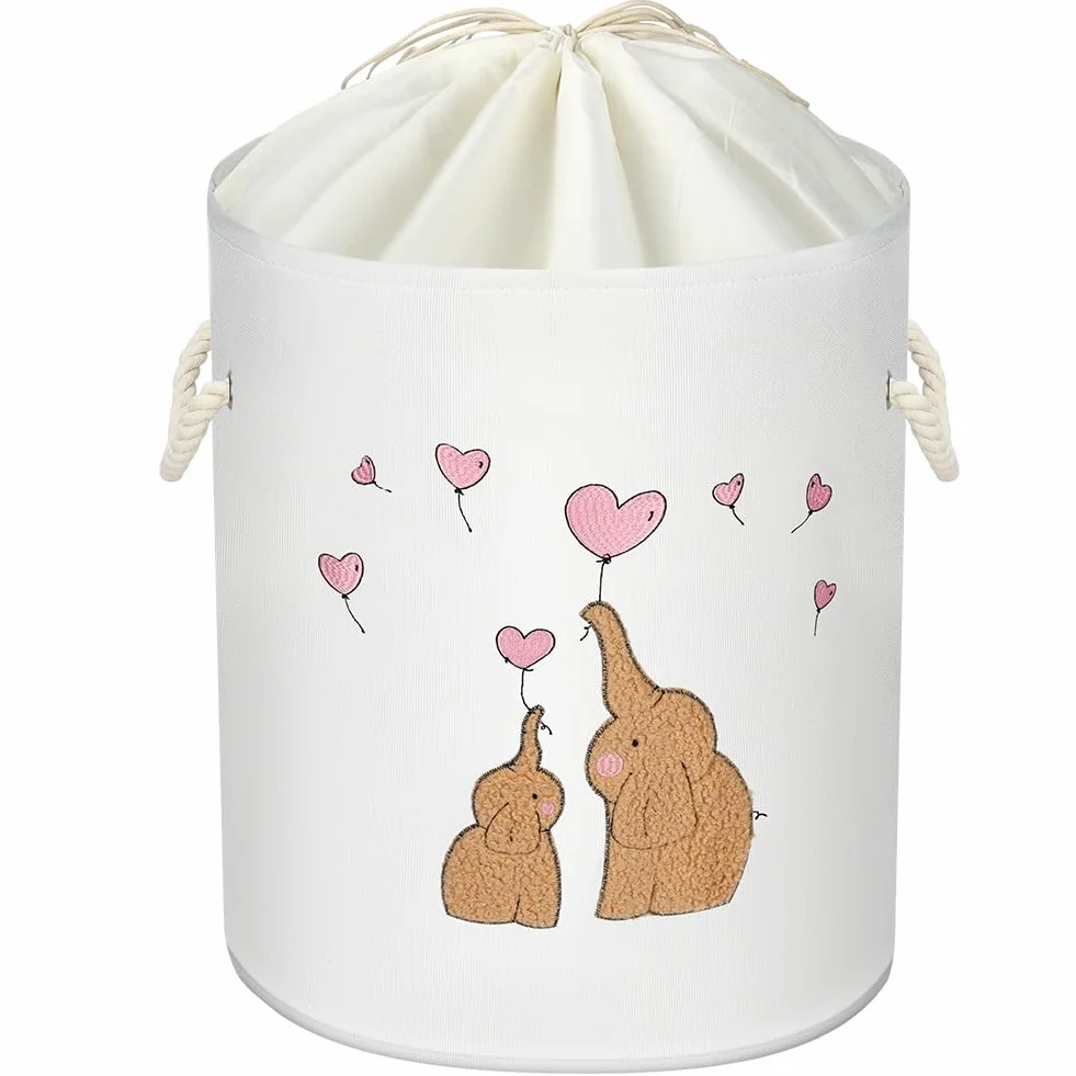 HOTUT Cesto portabiancheria per Neonati, Cesto Rotondo Pieghevole in Cotone per Bambini, Contenitore con Maniglia per l'infanzia, Nursery, dormitorio