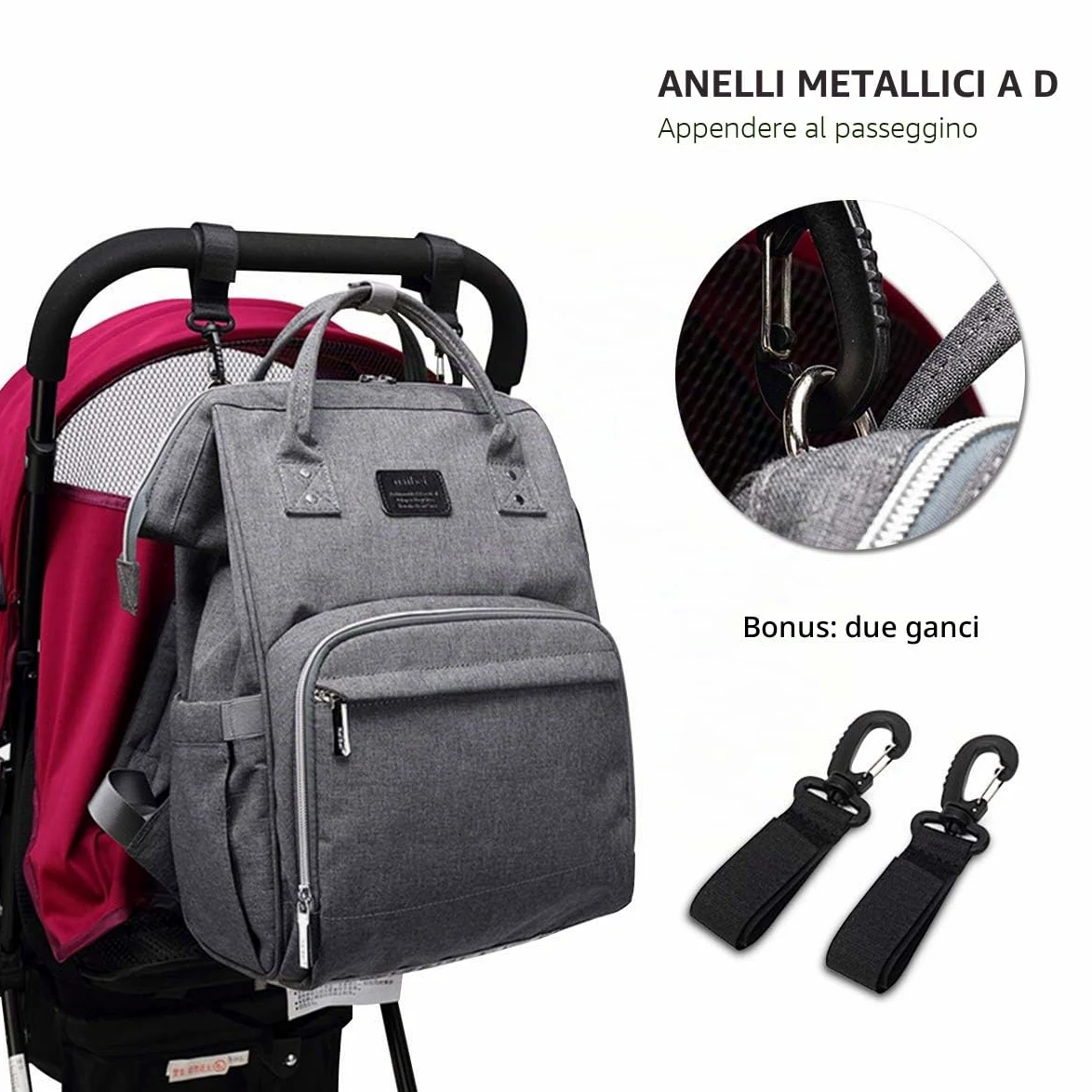 SONARIN Multifunzione Zaino Fasciatoio Bambino per Pannolini con Fascia per Passeggino,Grande Capacità,Organizer per Zaino da Viaggio,Impermeabile,Elegante e Resistente,Ideale Regalo(Nero)