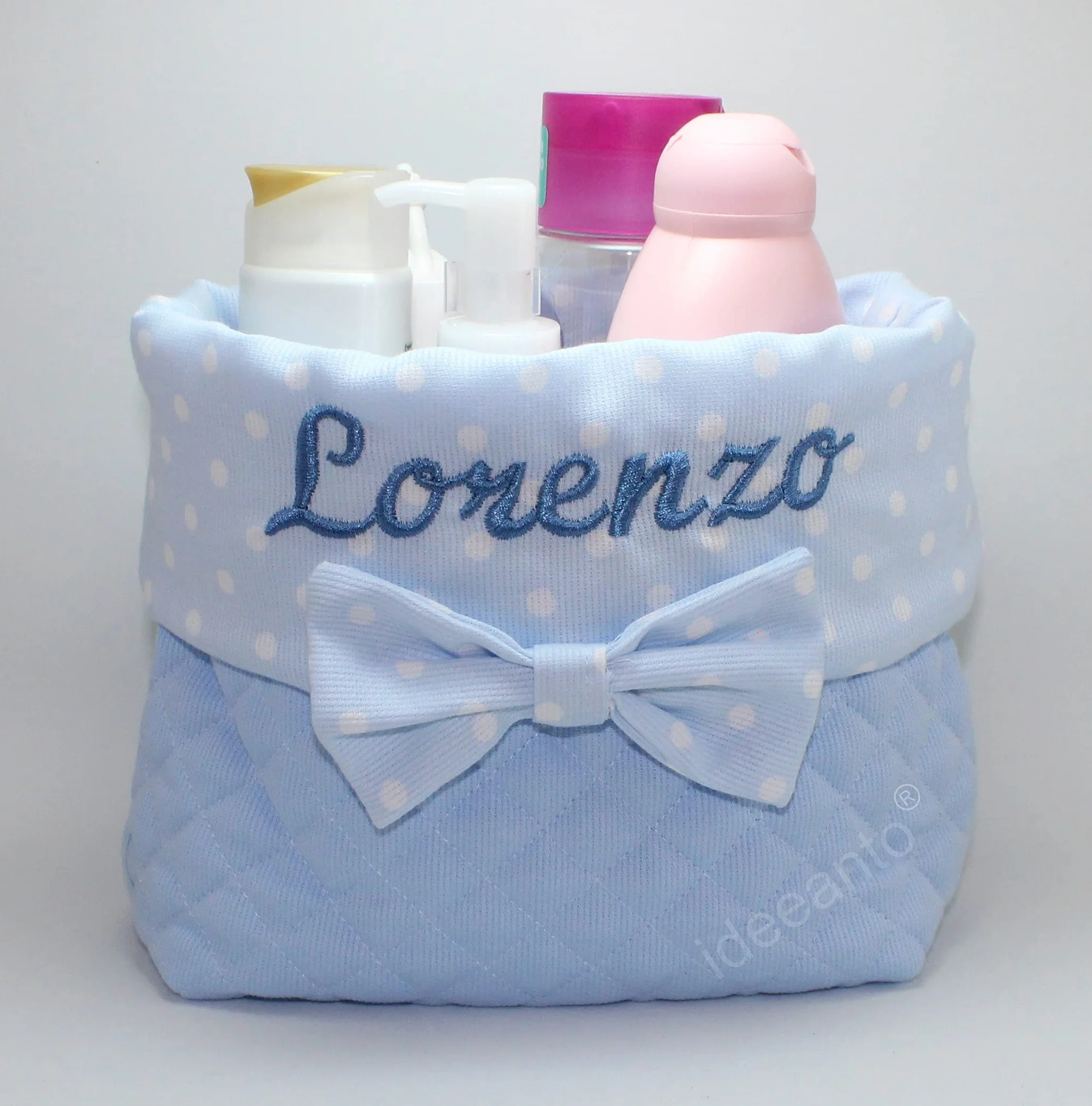 Cesto Nascita Porta prodotti porta oggetti neonato personalizzato con il nome ricamato del tuo bambino/a Made in Italy