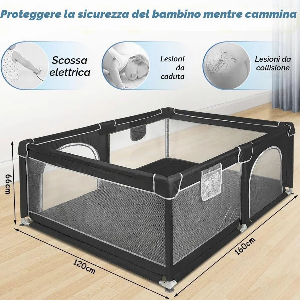 Box modulare 120 cm x 160 cm x 66 cm, pieghevole, tessuto Oxford con custodia, sicuro e comodo, attività genitore-figlio (grigio scuro)