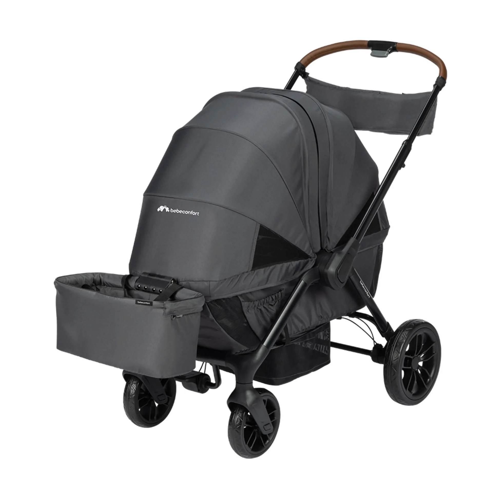 Bebeconfort Helios, Passeggino Gemellare dalla Nascita, 0-4 Anni, 0-22 kg, 2 Sedute Faccia a Faccia, Ruote Larghe All-Terrain, Compatto da Chiuso, Carretto bambini, Capottina, Mineral Graphite