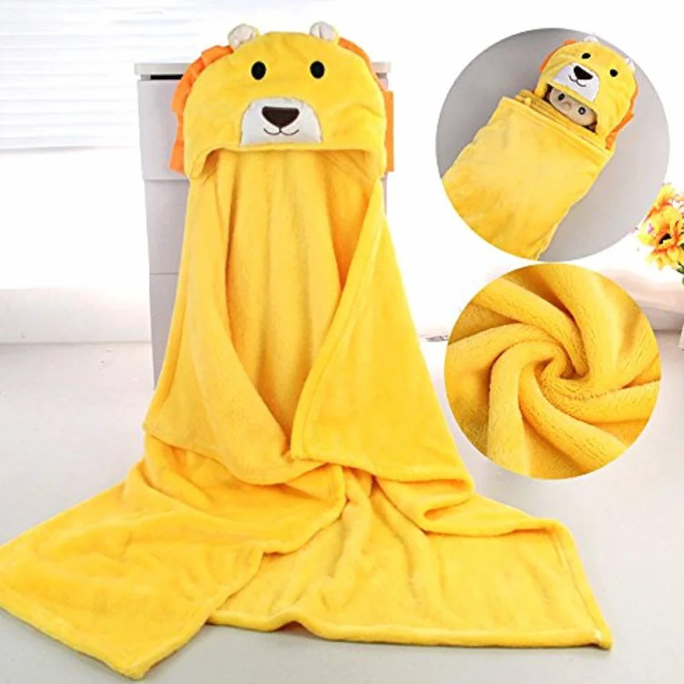 Asciugamano con Cappuccio per Bambini Coperta con Cappuccio in Pile Corallo Swaddle Wrap Animale in Stile per Bambino Piccolo