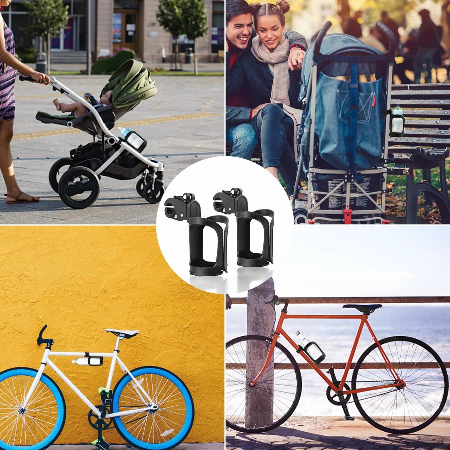 Gvolatee 2 Pcs Portabicchieri per Passeggino Universale, Regolabile Rotante a 360 Portabibite, Porta Borraccia Bici, Porta Biberon Sedia a Rotelle, per Bicicletta, Trolley, Mountain Bike (Nero)