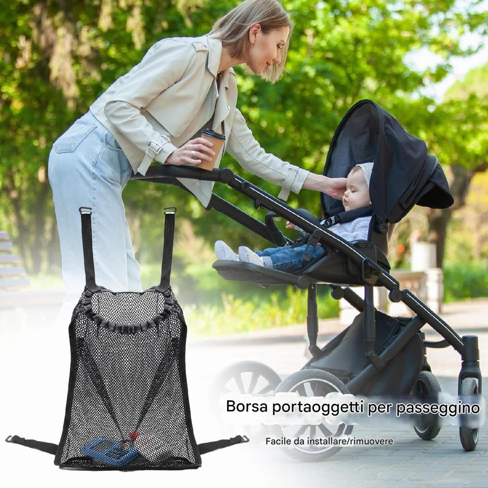 Net di stoccaggio dei passeggeri - organizzatore riparato con cinturini regolabili, borsa a maglie di grande capacità | Rete cargo per pannolini, snack, giocattoli, accessorio per passeggino, contenit