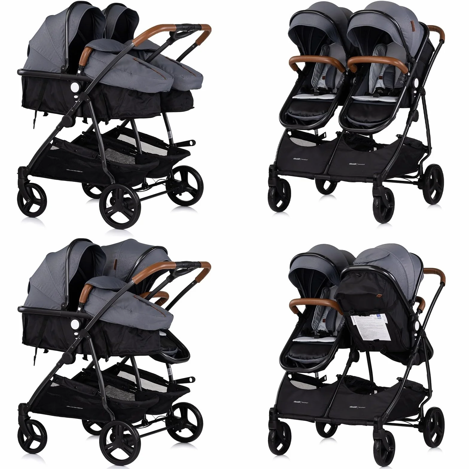 DUO SMART Passeggino gemellare o per bambini di età vicina, larghezza 79 cm, colore grigio senza cosy