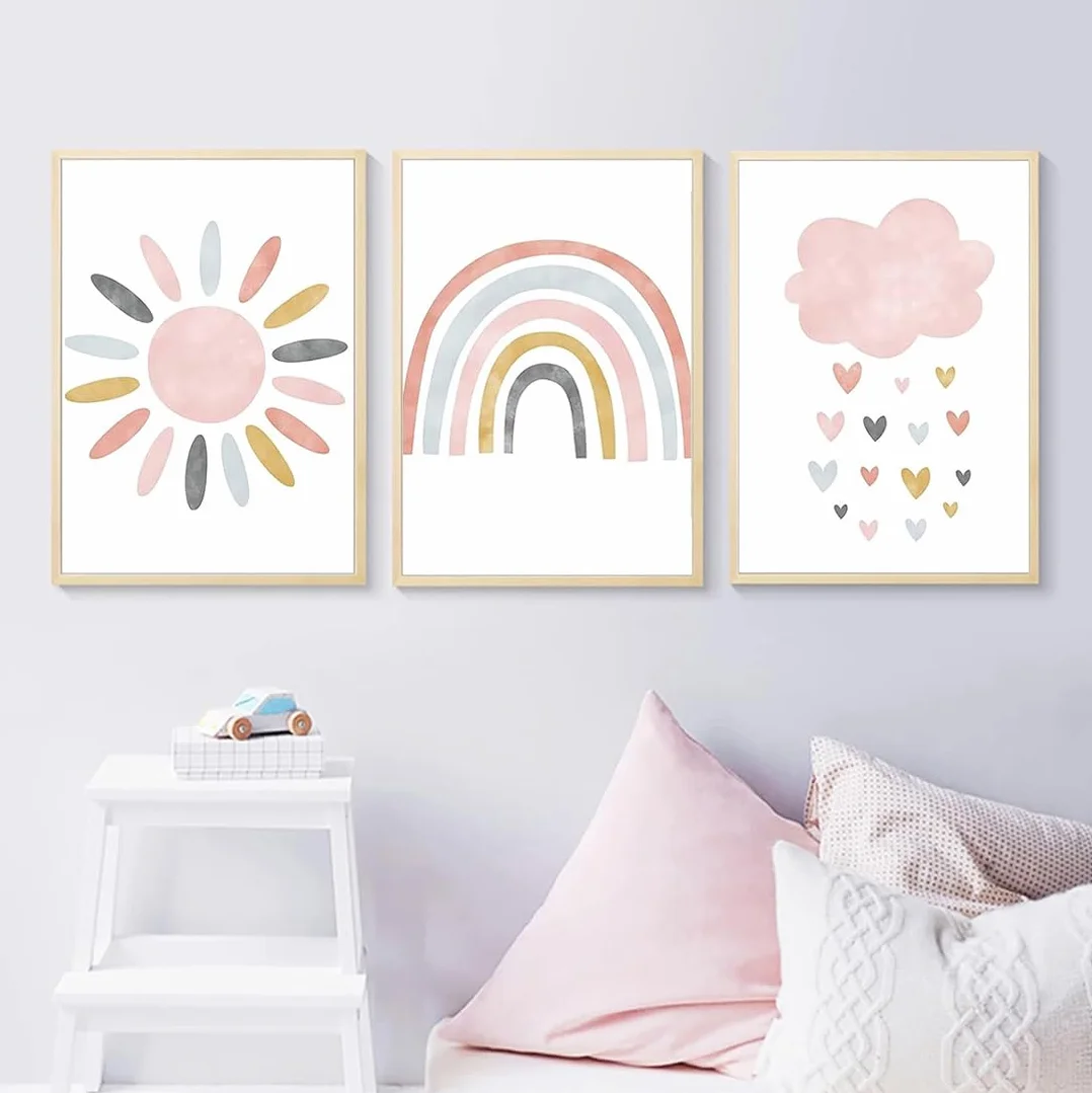 Set di 3 poster arcobaleno，Quadri Cameretta Bambino Poster Cameretta，decorazione per la cameretta dei bambini，formato A4