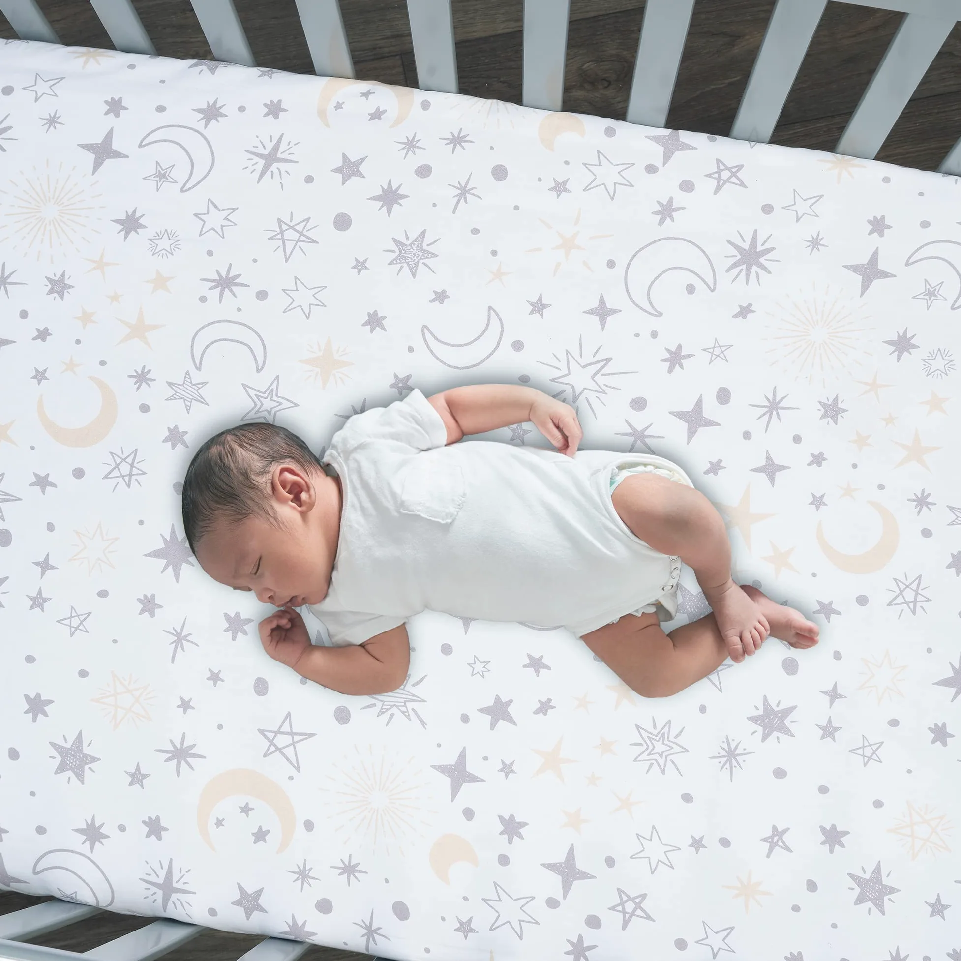 Lambs & Ivy Goodnight Moon - Lenzuolo con angoli per culla, 100% cotone, colore: Bianco