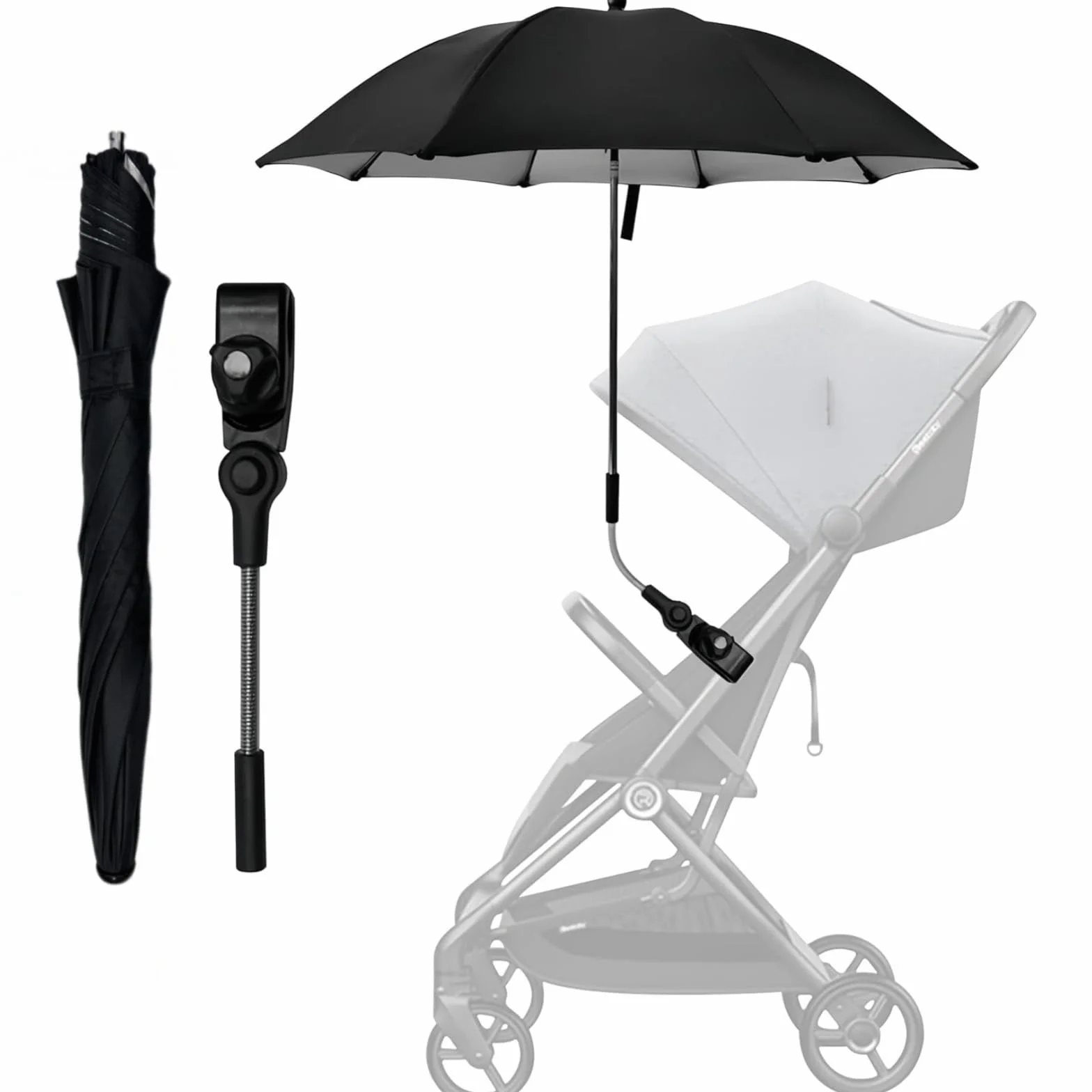 Ombrellino Passeggino Universale, Ombrellino Parasole Passeggino Anti UV 50+, Ombrello Parasole Passeggino con Un Manico, Ombrellone per Passeggino per Carrozzina e Passeggino-Nero