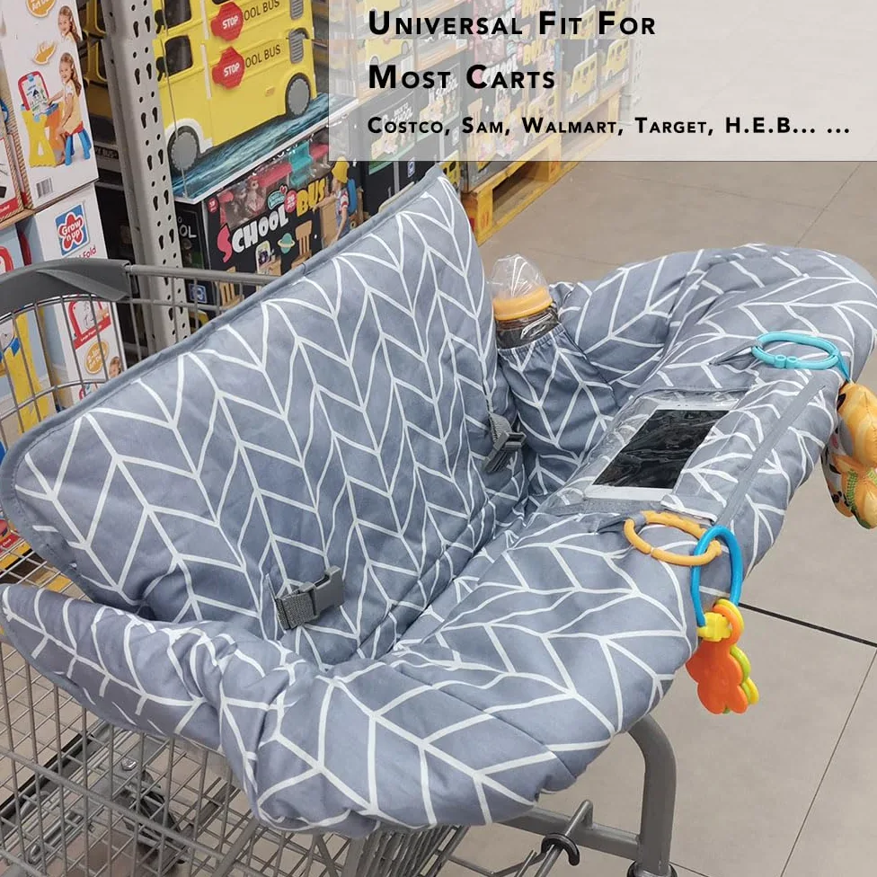 ICOPUCA Copertura per carrello della spesa 2 in 1, copertura per seggiolone, imbottita, per bambini, con cuscino extra rimovibile, colore grigio