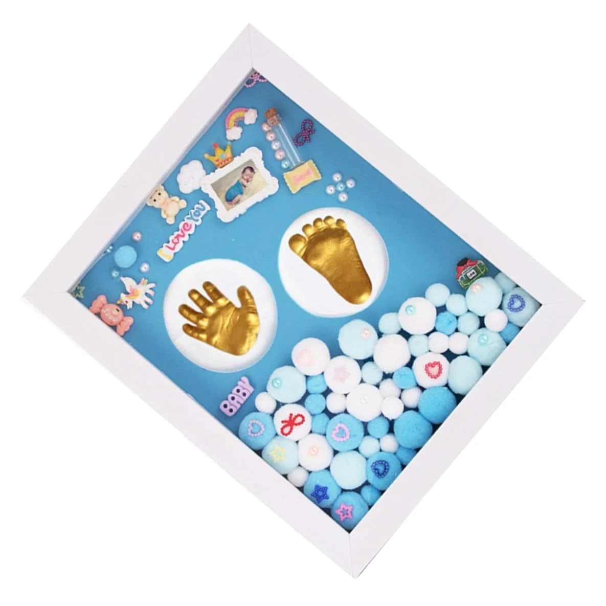 Totority Cornice Impronta Mani e Piedi per Neonata in Acrilico Oro, Set Regalo Nascita e Battesimo Decorazione da Parete