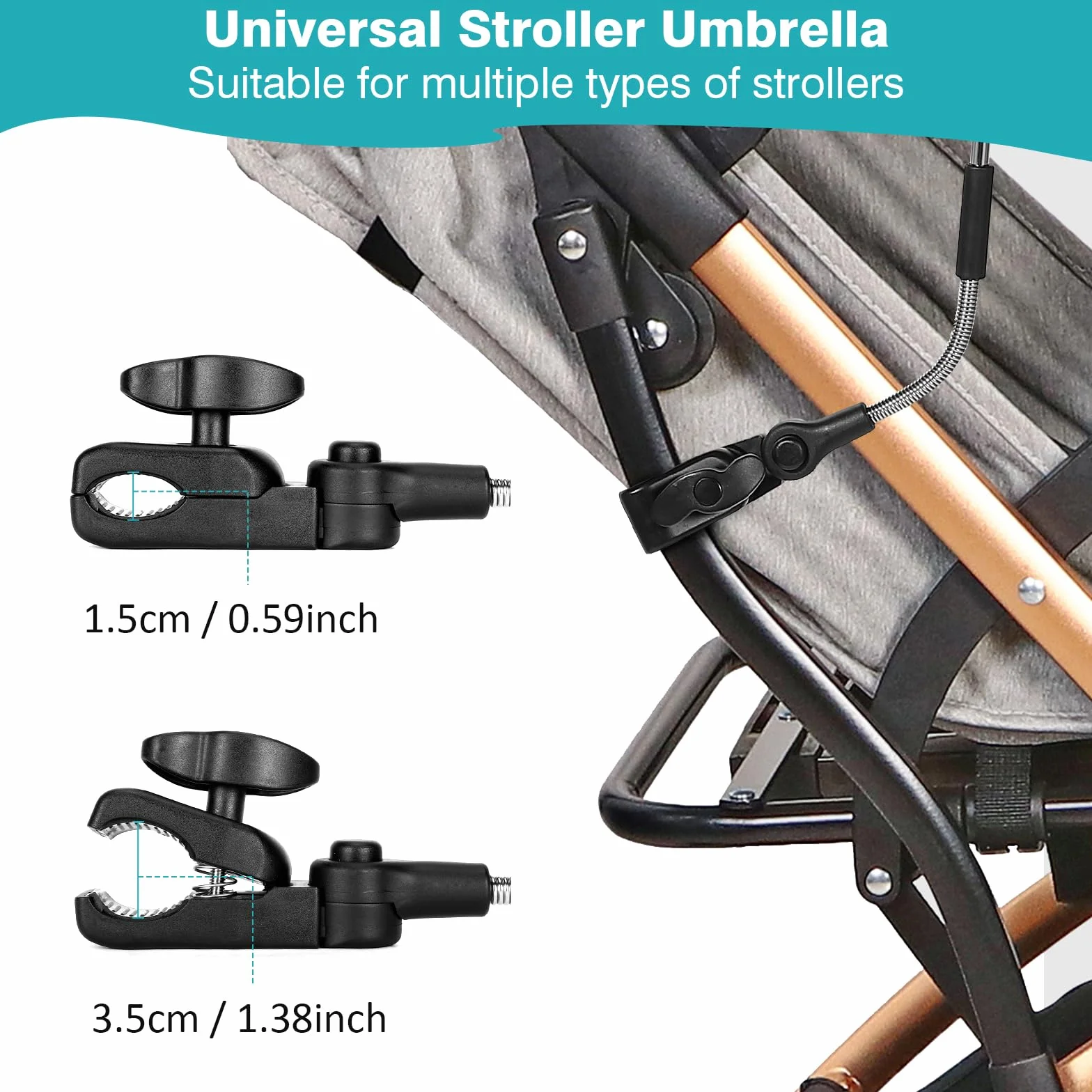 Ombrellino Passeggino Universale, Ombrellone per Passeggino, 50+ UV per Bambini e Neonati Protezione solare, Parasole Universale per carrozzina, 71 cm Diametro