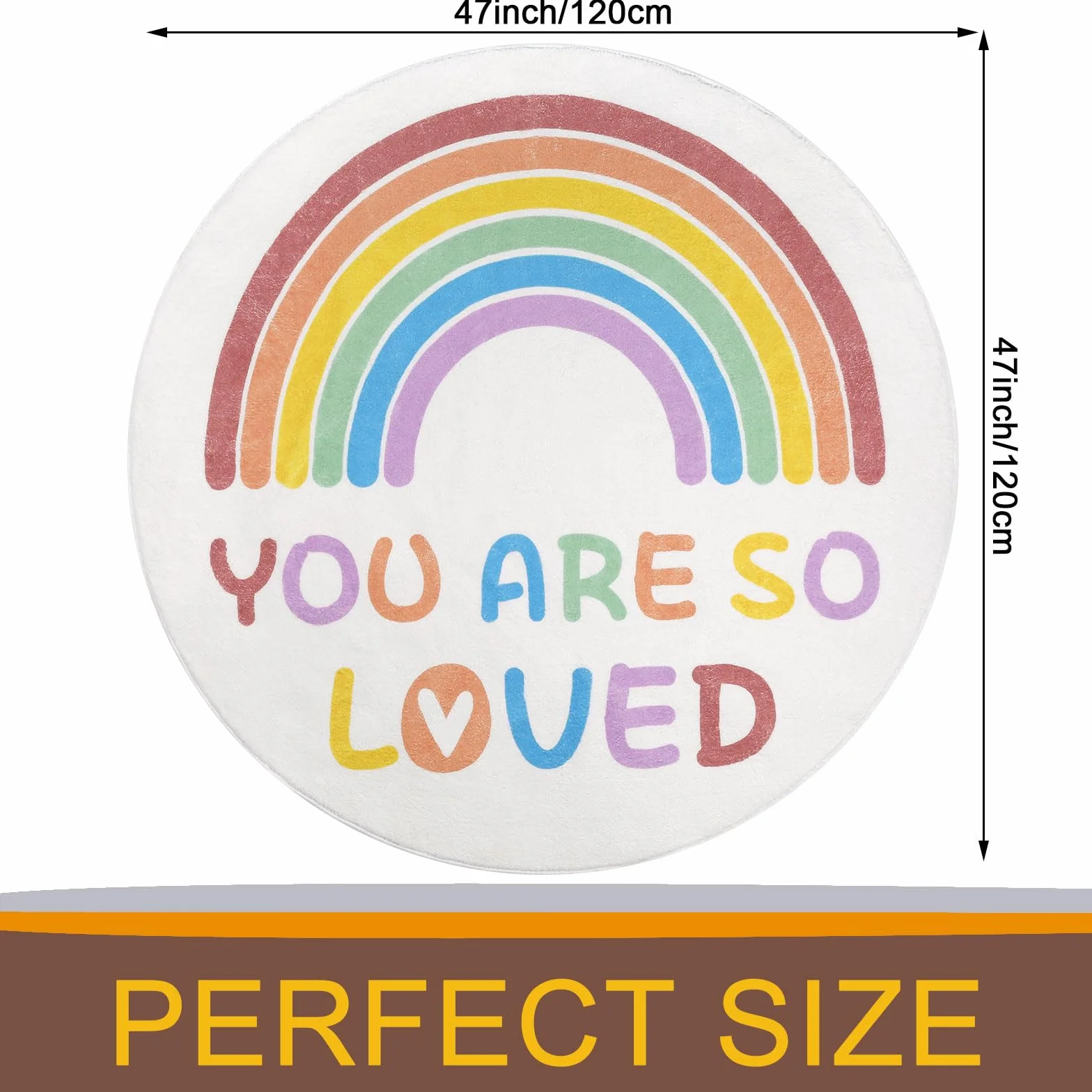 Enyhom Tappeto rotondo da 120 cm, motivo arcobaleno, per cameretta dei bambini, morbido, antiscivolo, lavabile in lavatrice, per gattonare