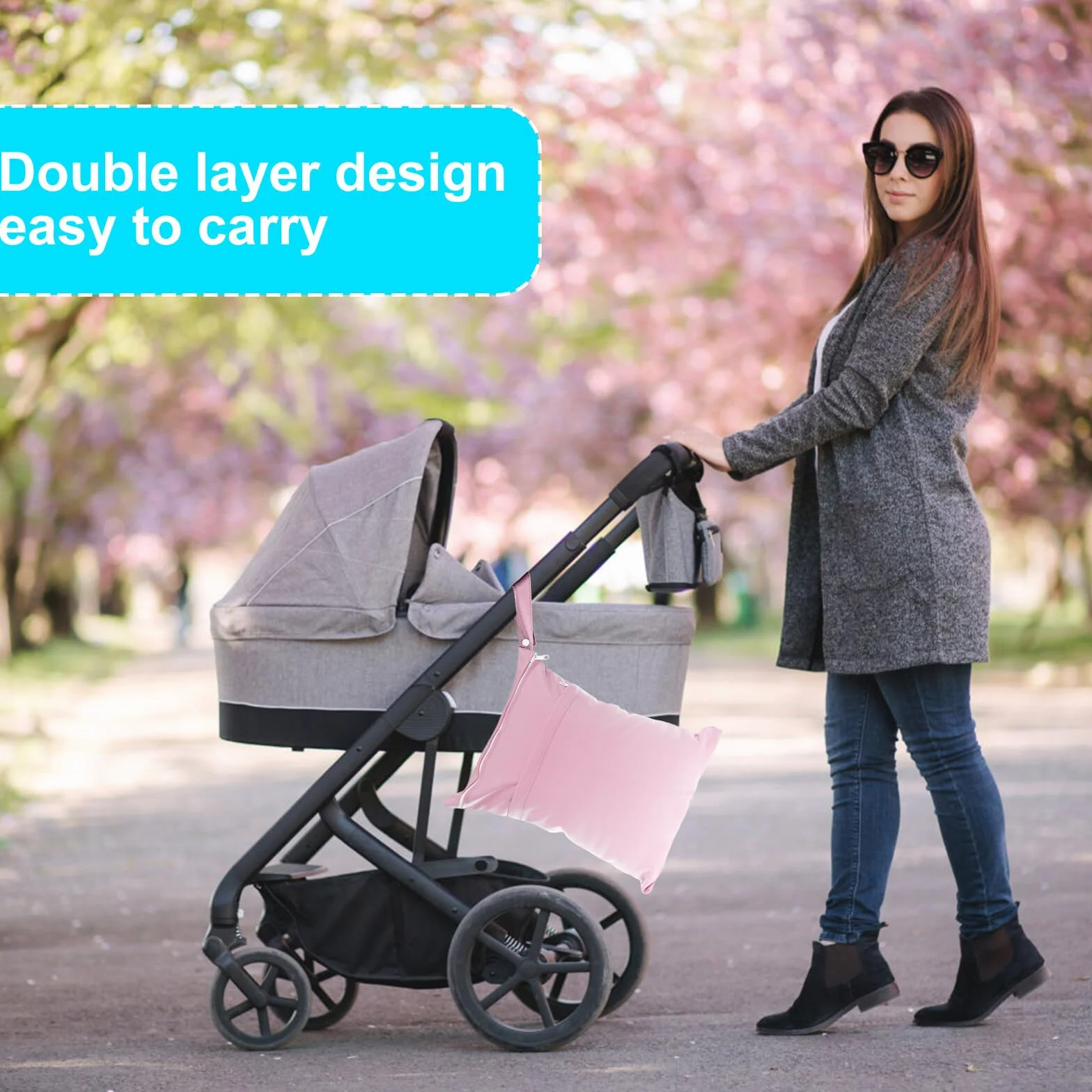4 sacchetti impermeabili, riutilizzabili per pannolini asilo, grande borsa, chiusura lampo, per bambini viaggi, Sky Blue + Verde Erba, Viola + Rosa