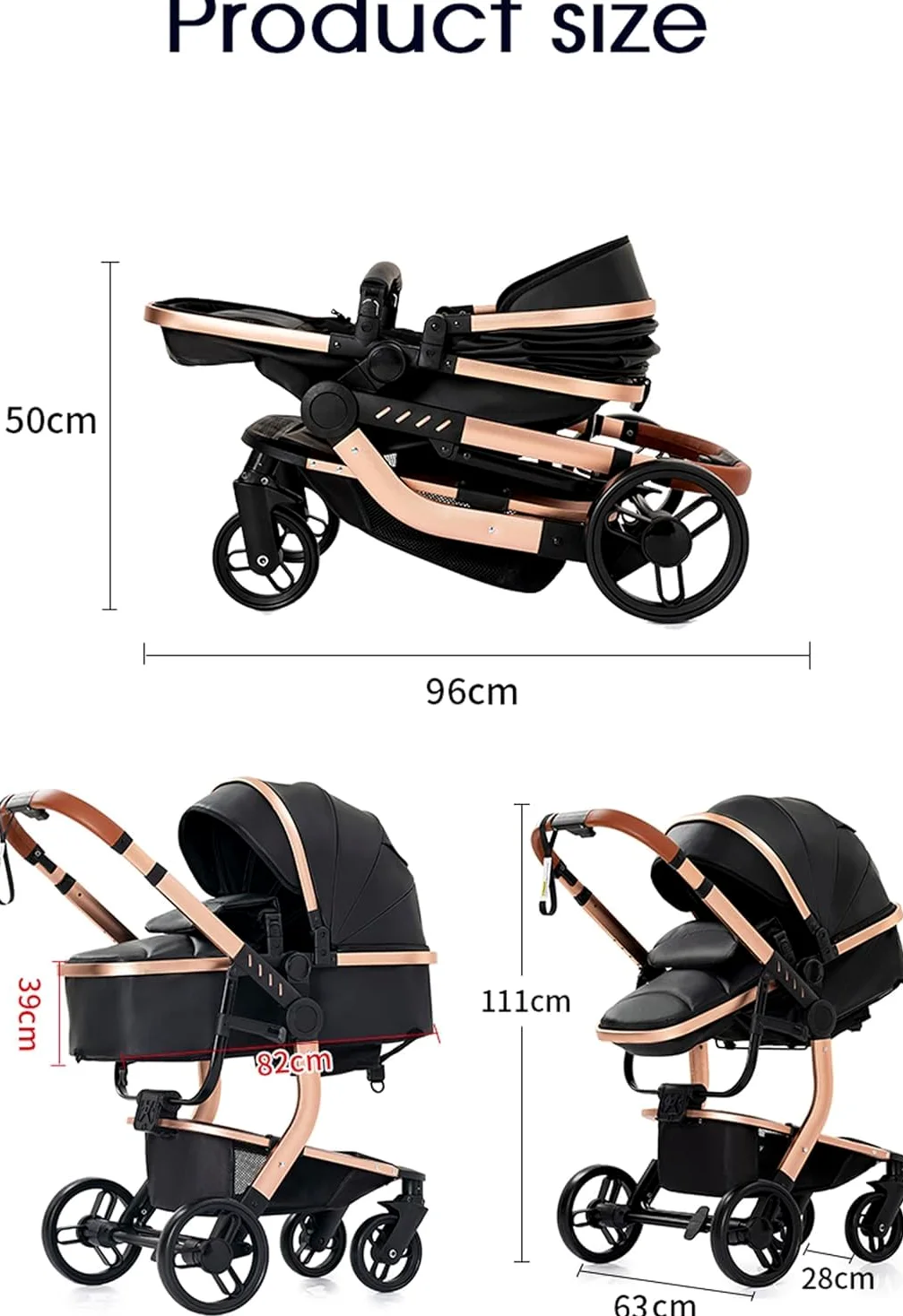 3 in 1 Sistemi Modulari Sistema da Viaggio per Bambini Passeggini Compatti Reclinabile Passeggino Carrozzine Standard Pieghevole Portatile Passeggino Neonato 0-36 Mesi (518 Grey)