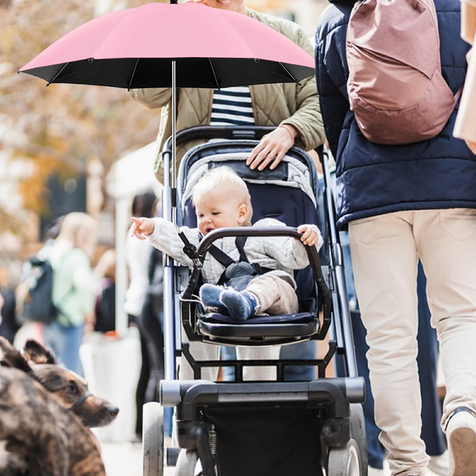 Ombrello Universale per Passeggino da 30 Pollici con Morsetto Protezione UV Regolabile Parasole per Passeggino per Carrello Bici Sedia a Rotelle Sedia a Rotelle(Rosa)