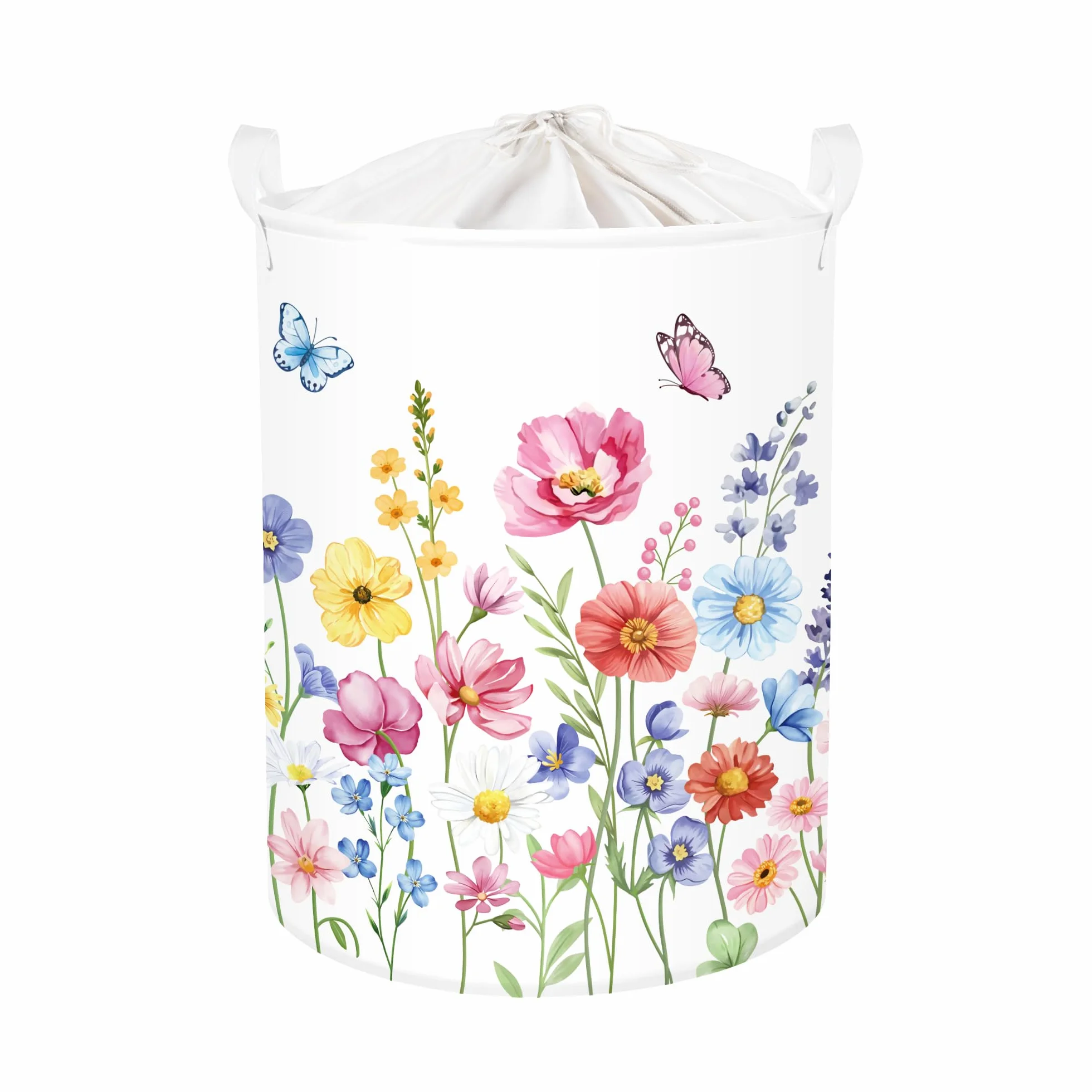 Cesto per la Biancheria Grande con Fiori, Bellissimo Cesto di Stoffa per la Primavera, Contenitore per Vestiti e Giocattoli per Uso Domestico, Rosa-Viola, 63L
