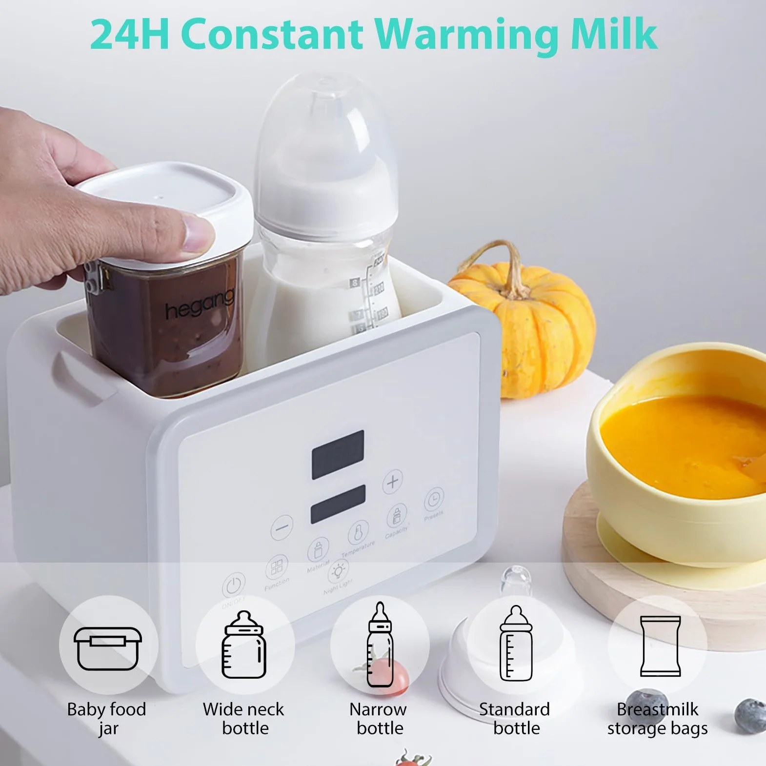 Scaldabagni e sterilizzatori 7 in 1, scaldabiberon riscaldato, con display LCD e controllo preciso della temperatura (bianco)
