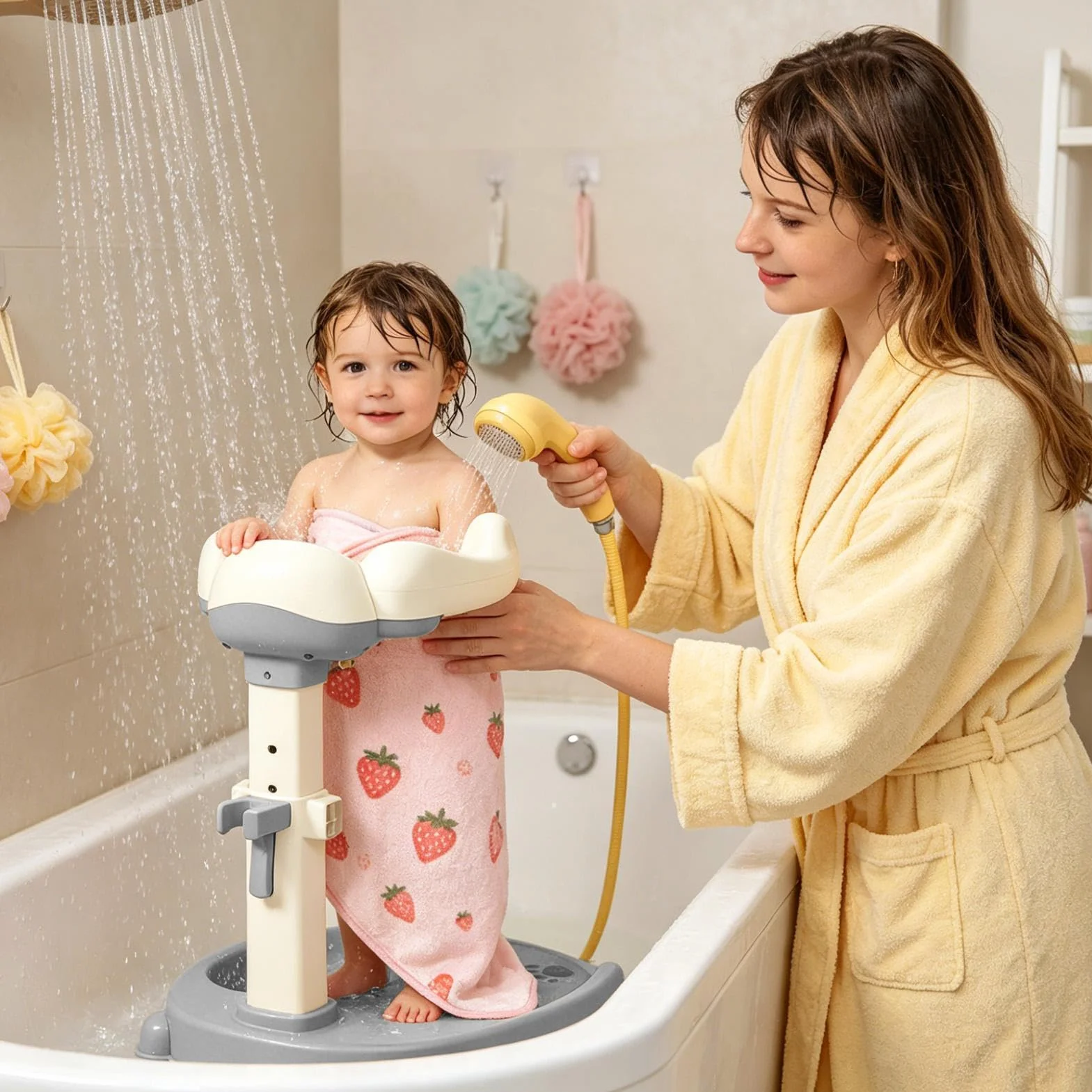 Supporto In Piedi Per Bambini Durante La Doccia | Aiutante Portaoggetti Regolabile | Stand per Bagno Antiscivolo per Bambini Piccoli | Per La Casa La Vasca L'Appartamento I Viaggi Gli Hotel Adatto A R