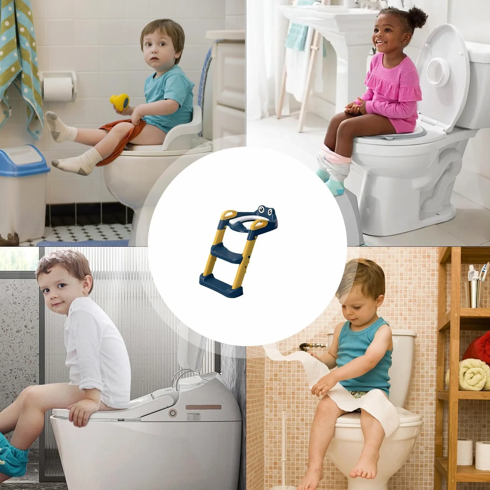 Scaletta WC per vasino pieghevole da allenamento per WC, non scivolando | sopra il vasino del water, strisce vasino con manici per bambini ragazze 1-8