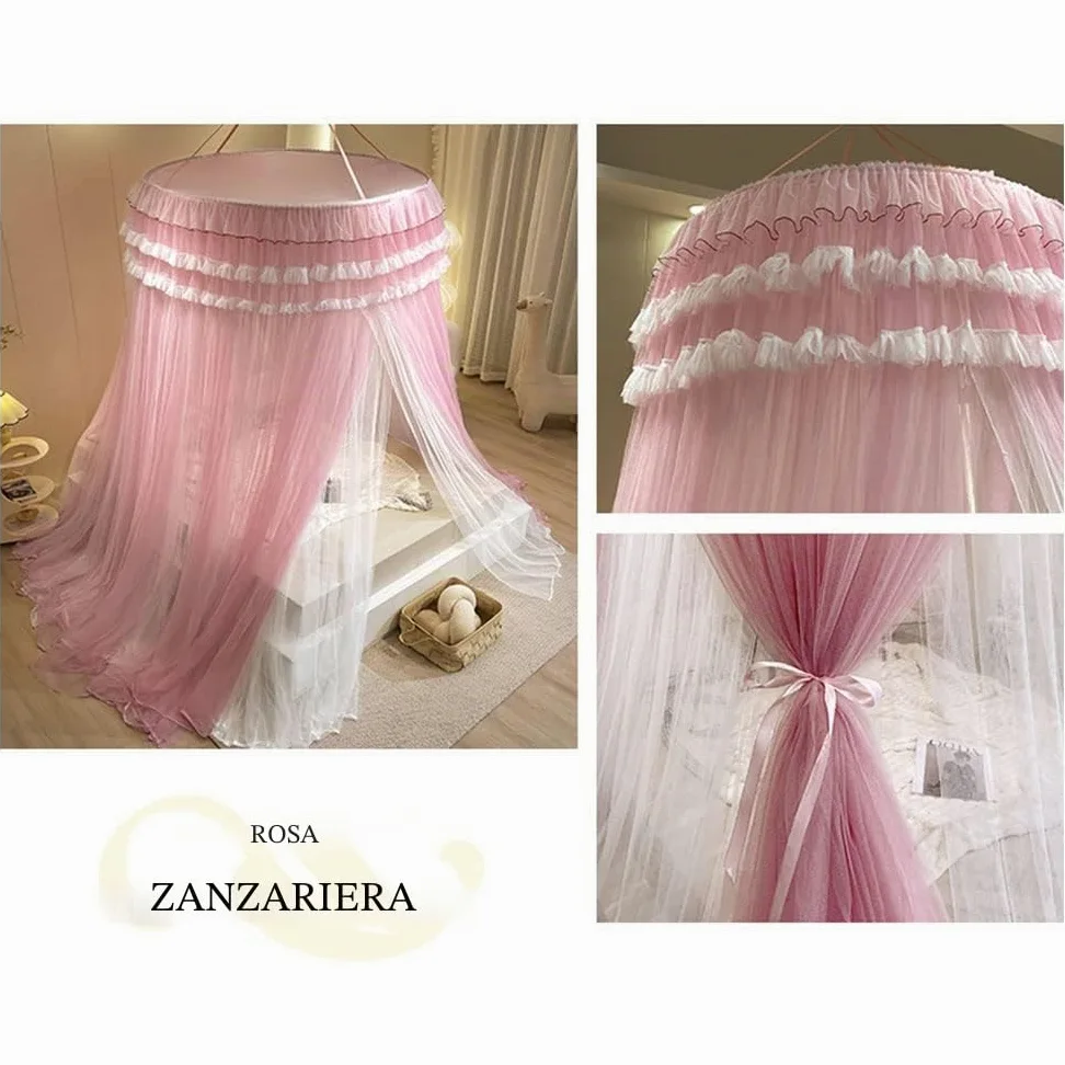 Surwin Cupola Zanzariera, Baldacchino per Letto Matrimoniale/Singolo/Bambini/Adulto Rotonda Baldacchino Protezione dalle Zanzare per Campeggio Lettura Camera da Letto (Rosa Rosa)
